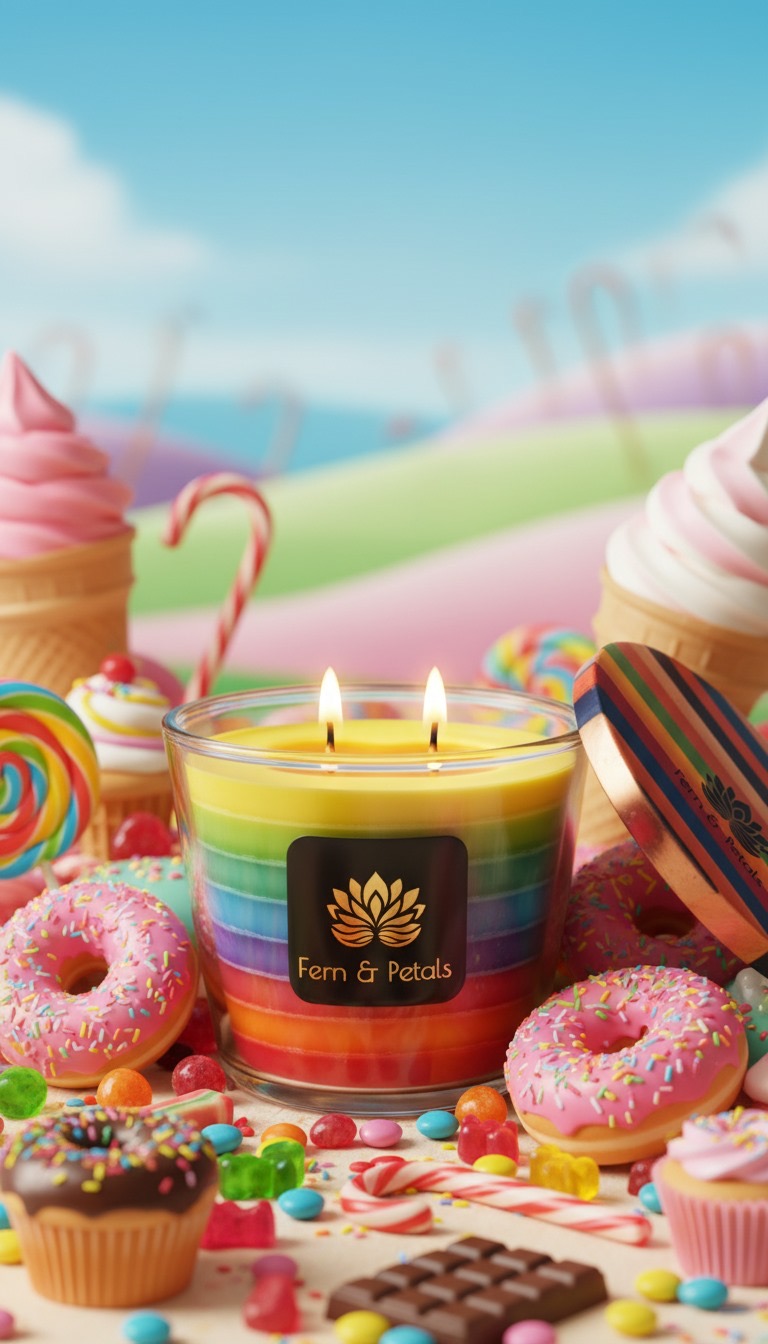 Rainbow Layered Candle with Colored Wooden Lid
