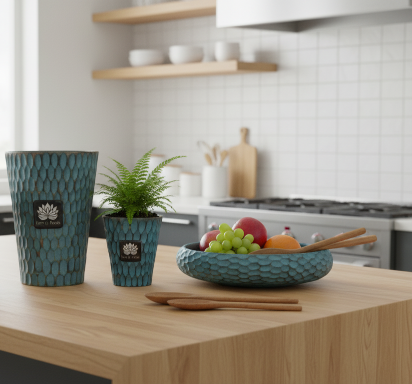Turquoise Mango Wood Candle Jar – Hand Carved