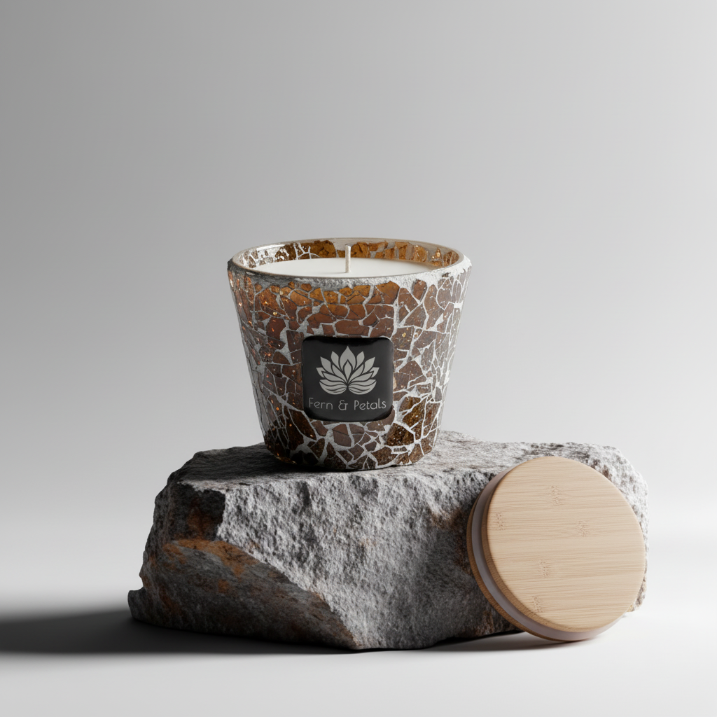 Brown Crackle Glass Candle – Hand Poured Coco Soy Wax Candle | Made in New York