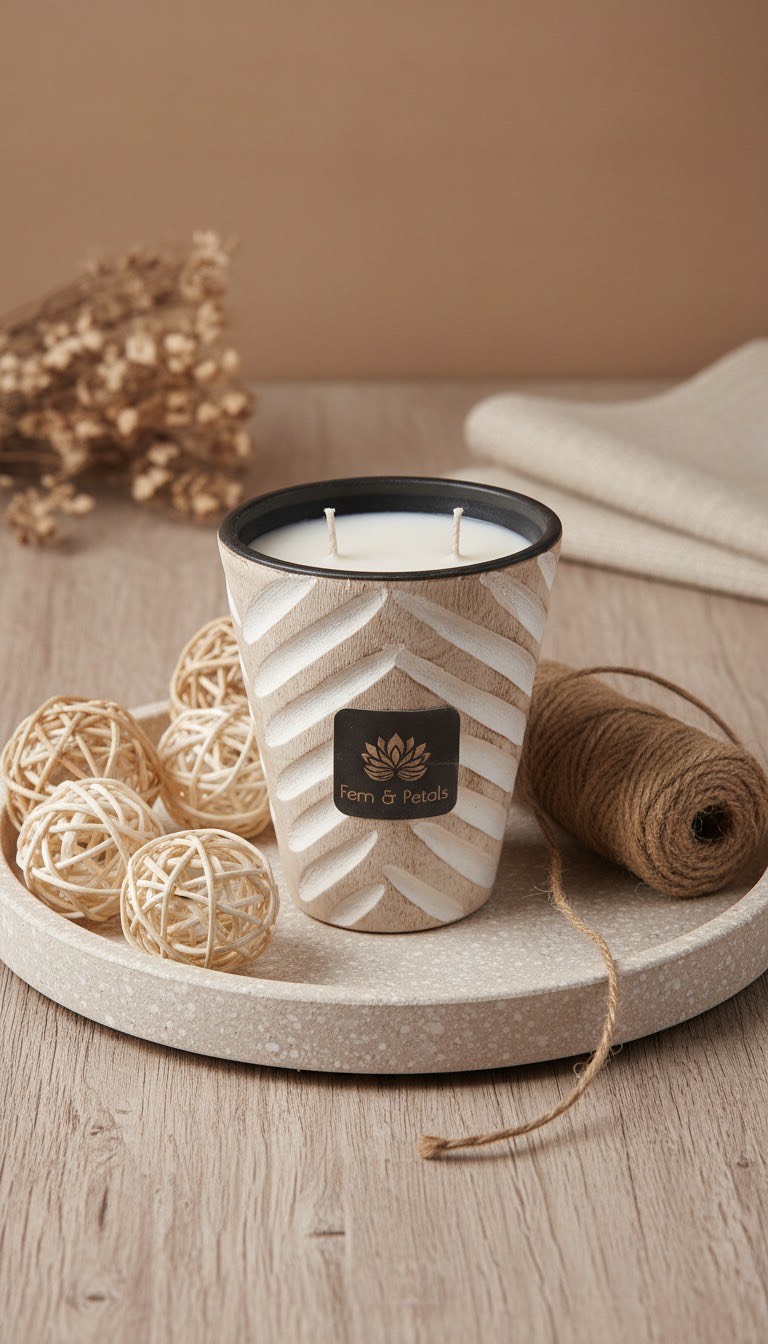 Chevron Carved Mango Wood Candle | Coco Soy Wax | Custom Fragrance Luxury Candle – AVOVIVA