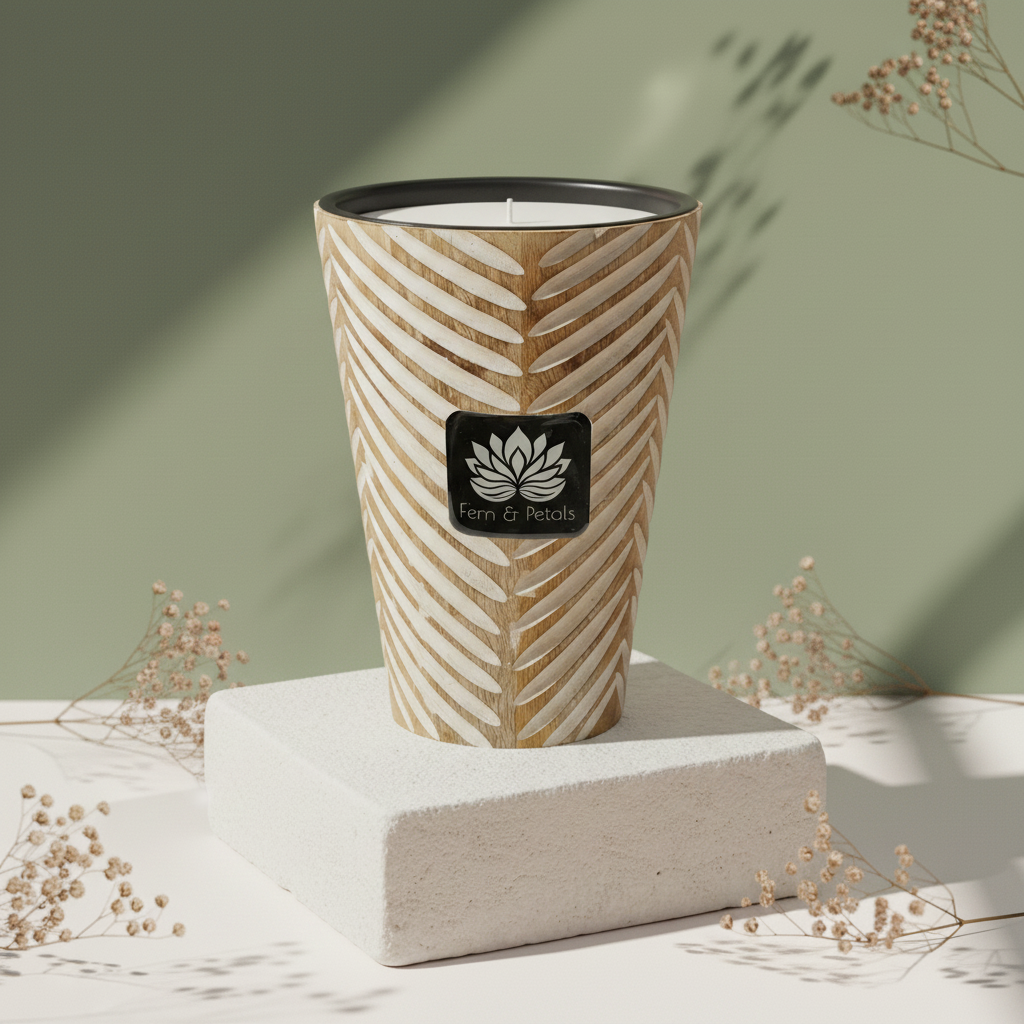 Chevron Carved Mango Wood Candle | Coco Soy Wax | Custom Fragrance Luxury Candle – AVOVIVA