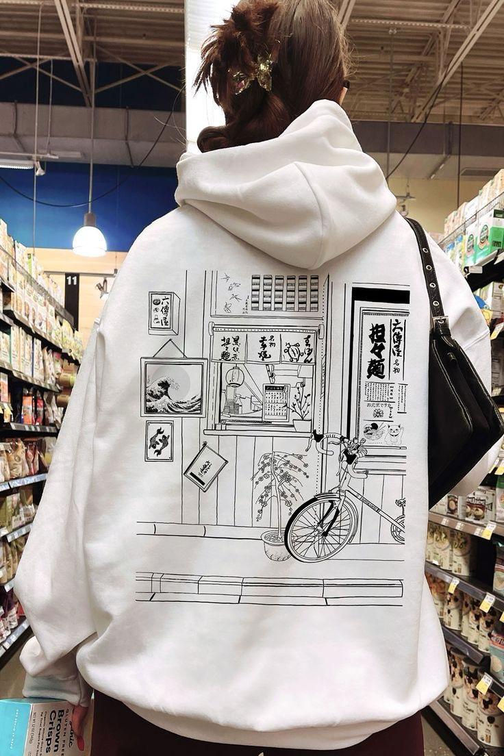 Urban Sketch Graphic Hoodie – White