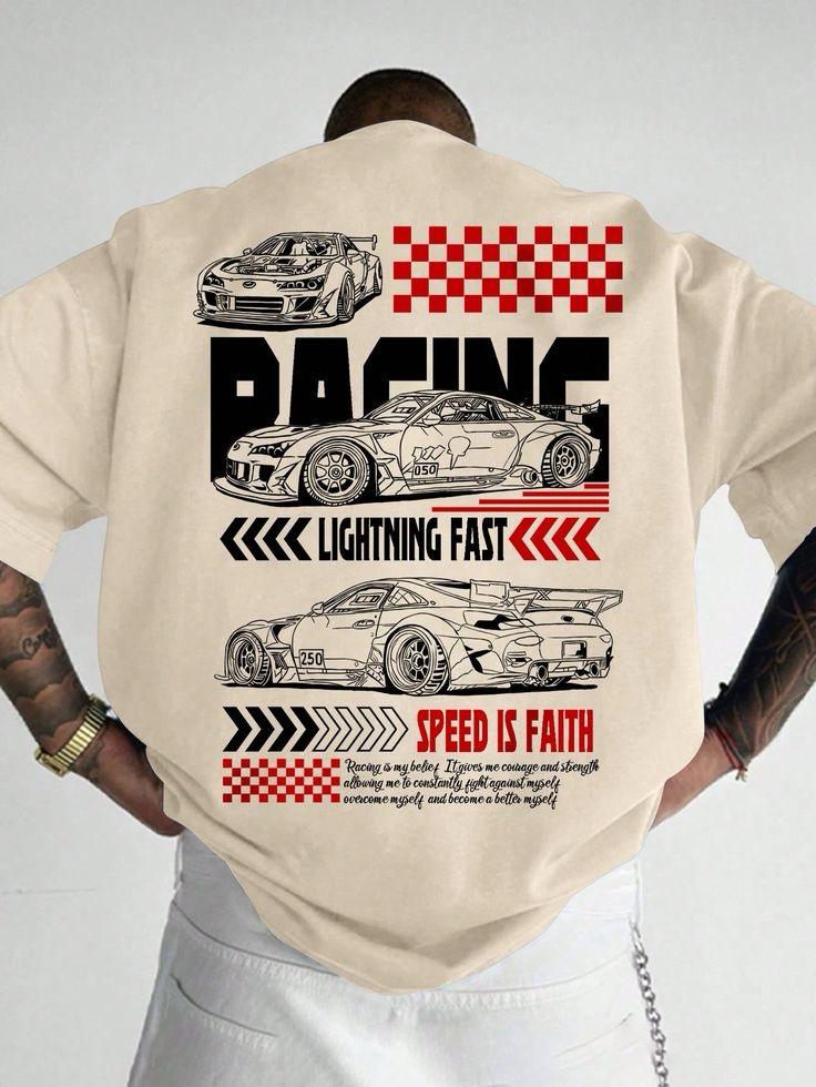 Racing Graphic Beige T-Shirt – Minimal Front & Bold Back Print