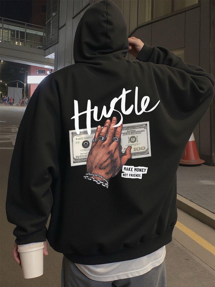 Hustle Statement Graphic Hoodie – Black