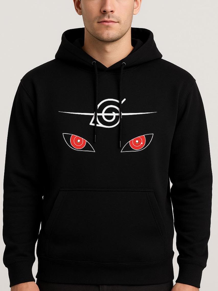Anime Eyes Graphic Hoodie – Black