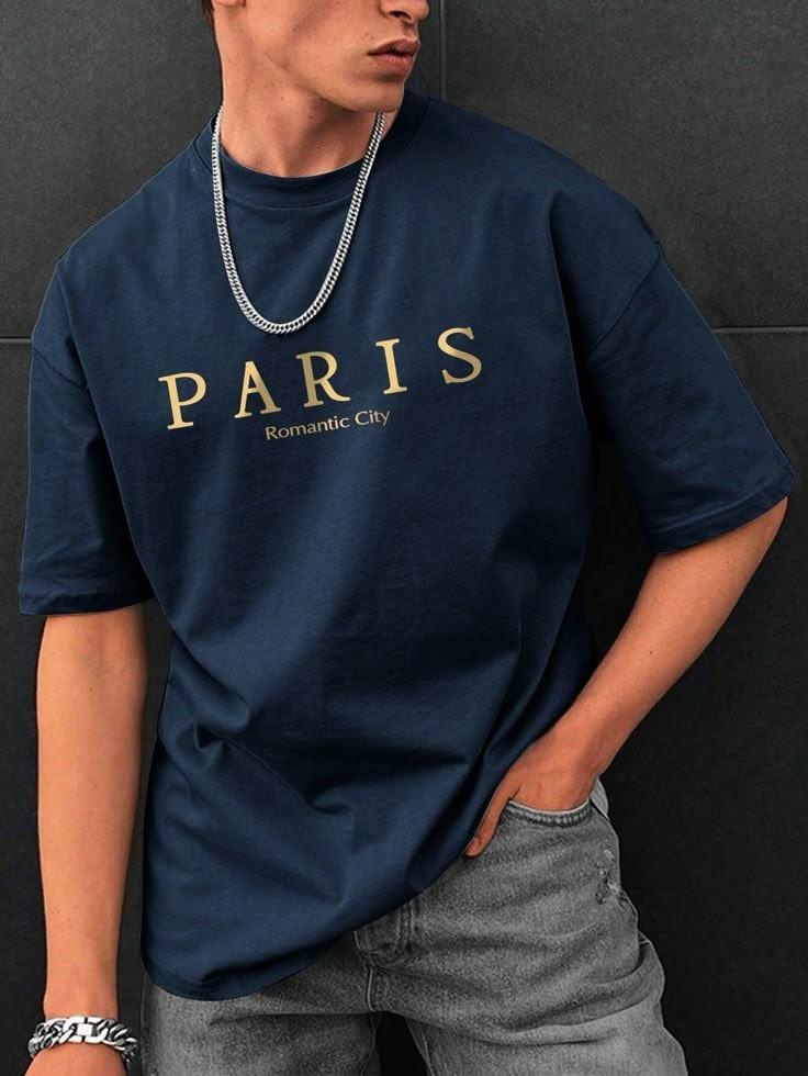 Paris Romantic City Gold Print Oversized Tee