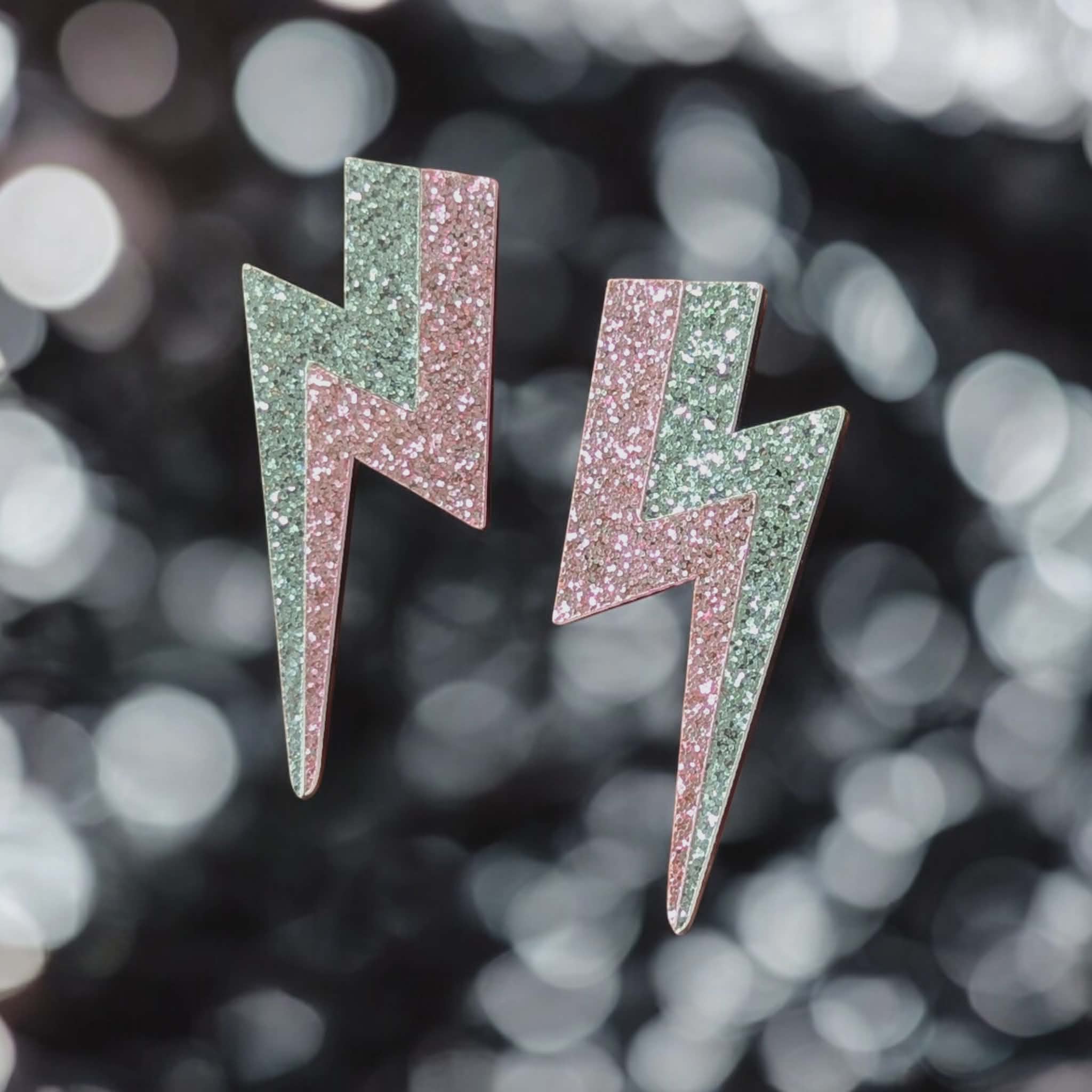 Boucles d'oreilles - Éclair Rose et argent