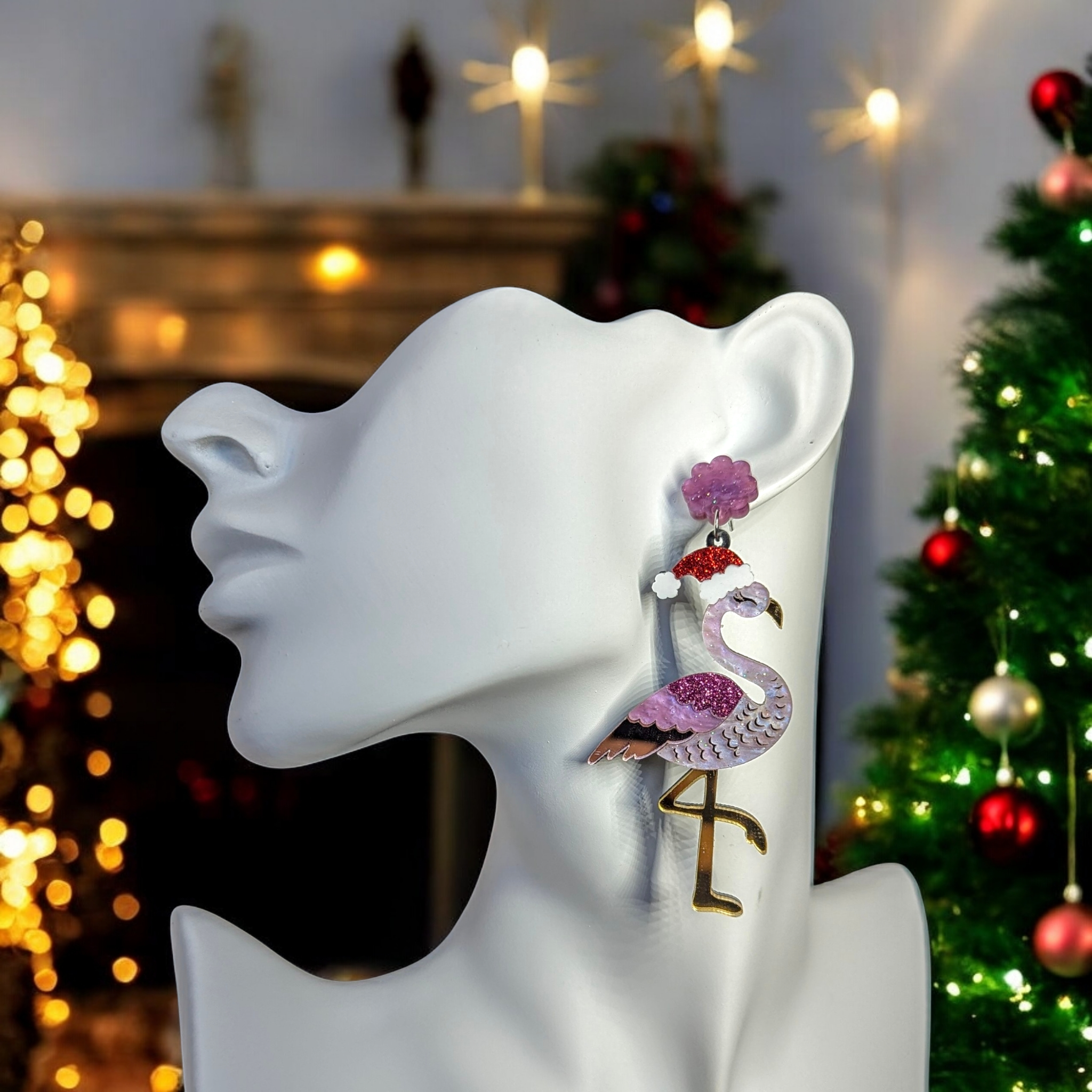 Boucles d'oreilles - Flamand rose de noël