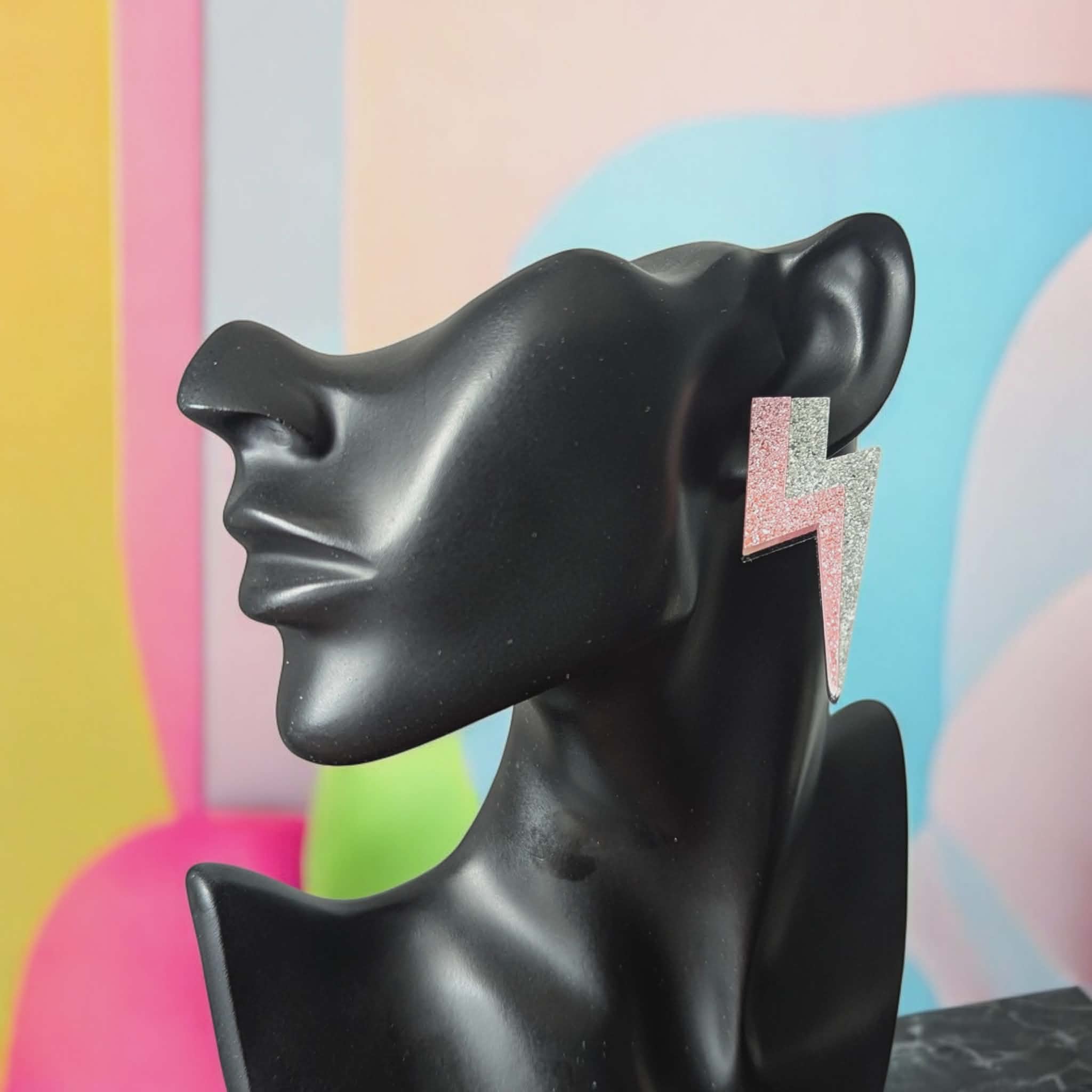 Boucles d'oreilles - Éclair Rose et argent