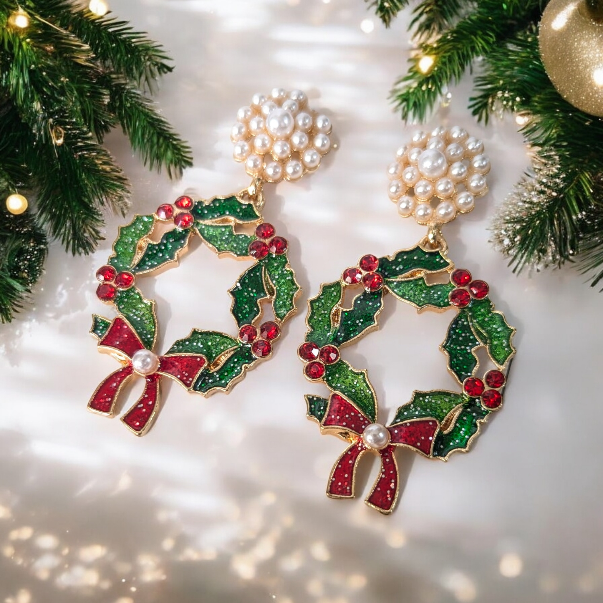 Boucles d'oreilles - Couronne de noël