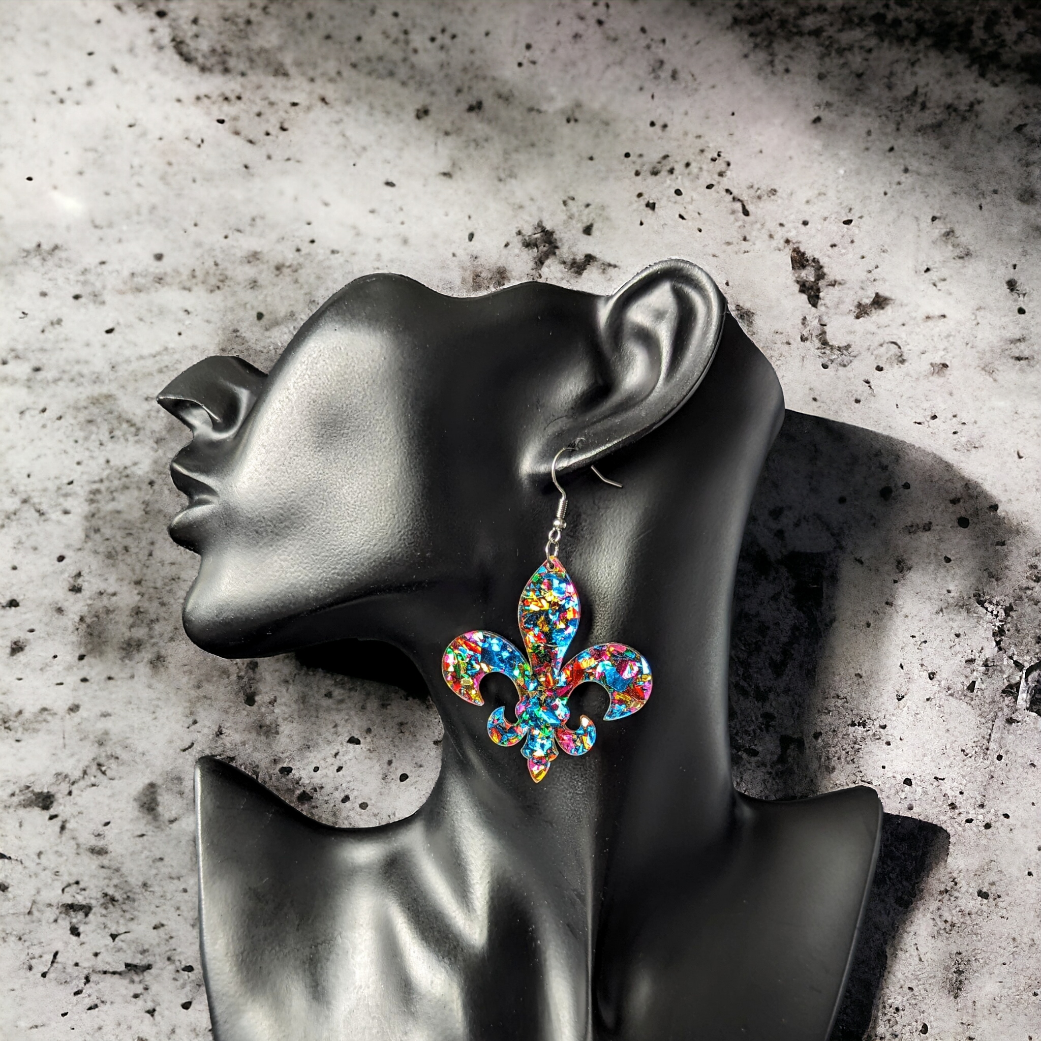 Boucles d'oreilles - Fleur de lys pailleté