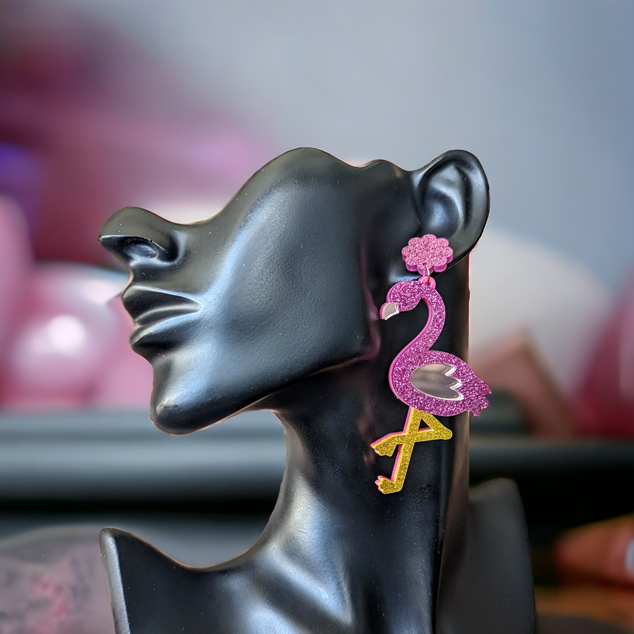 Boucles d'oreilles - Flamingo rose pailleté