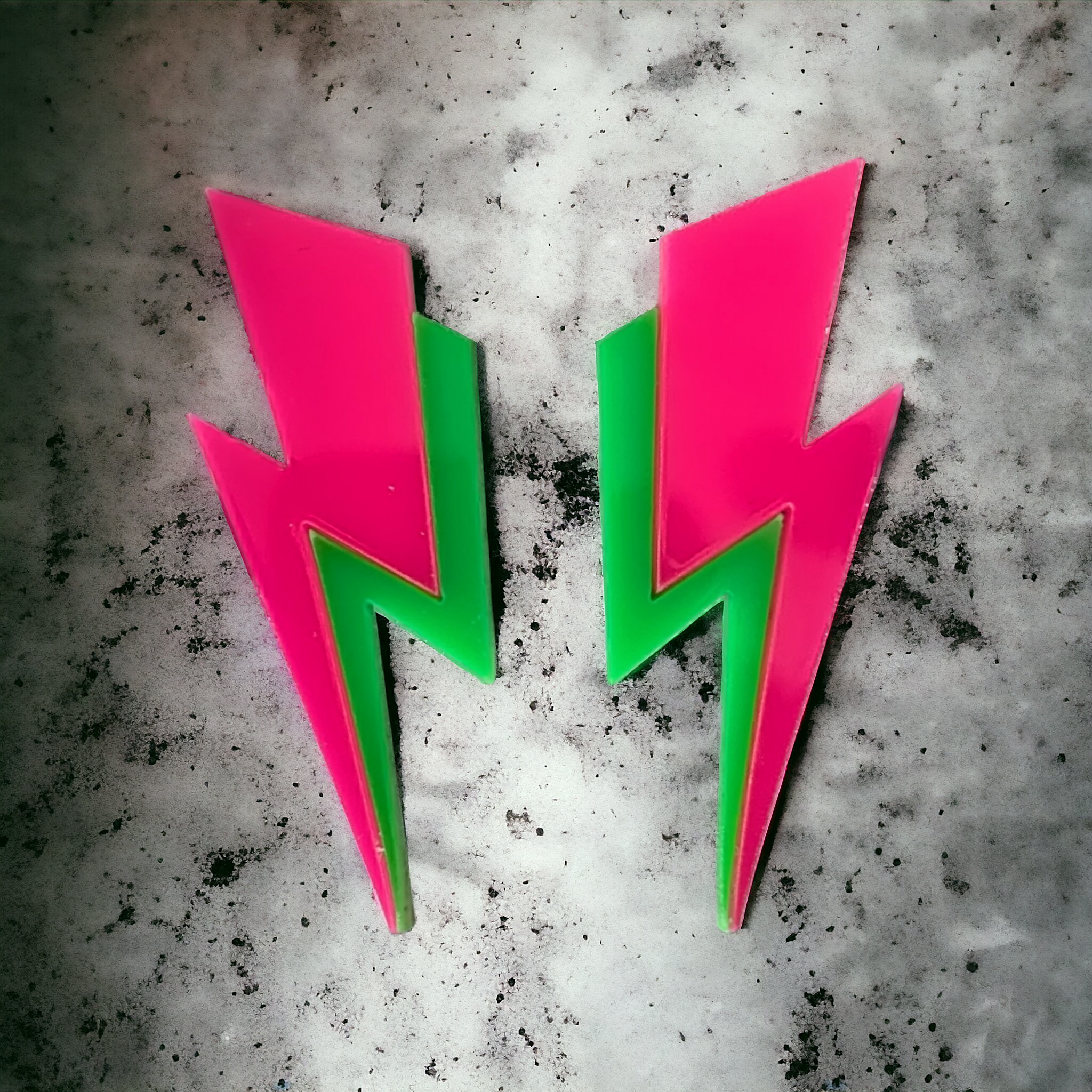 Boucles d'oreilles - Petit éclair rose et vert fluo