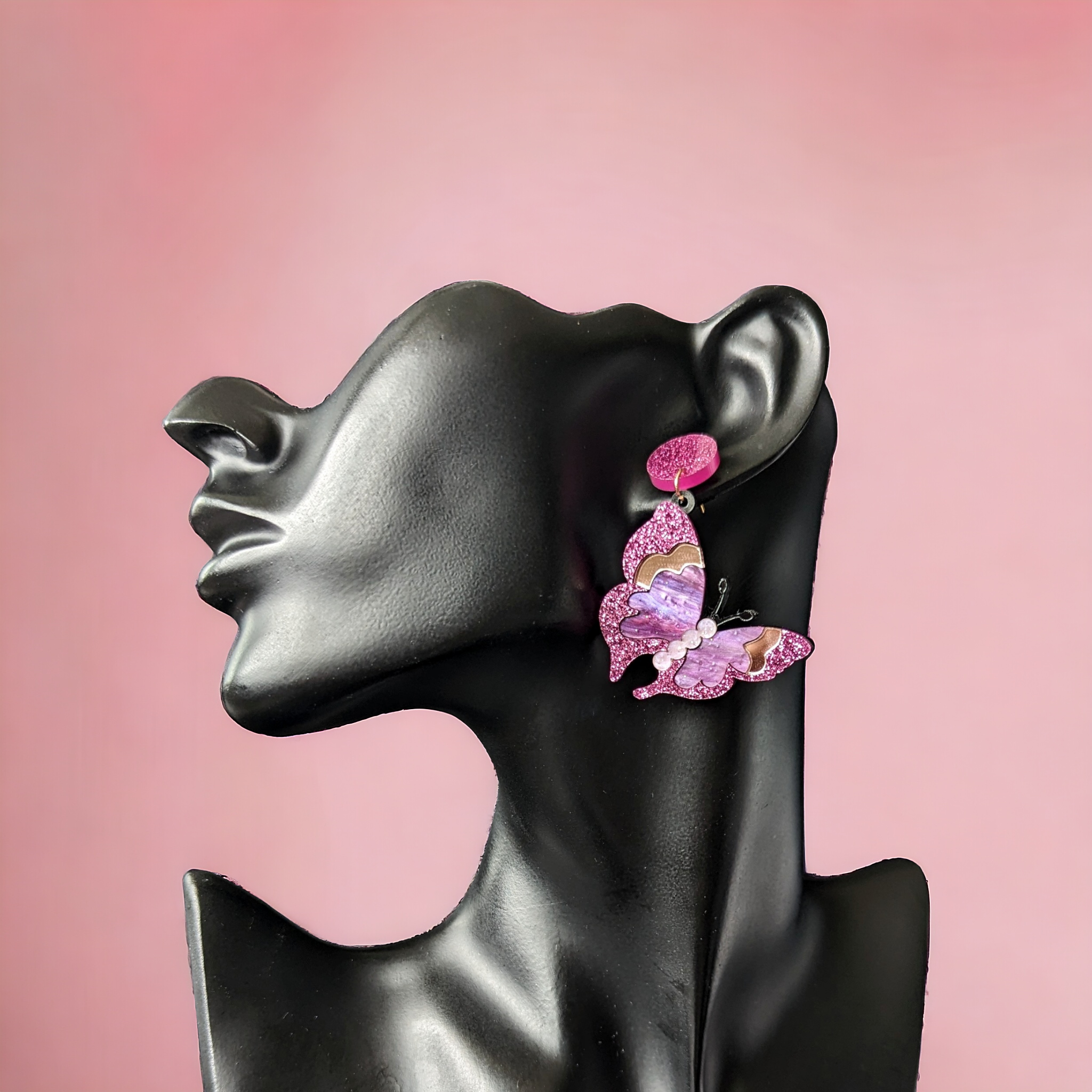 Boucles d'oreilles - Papillons rose