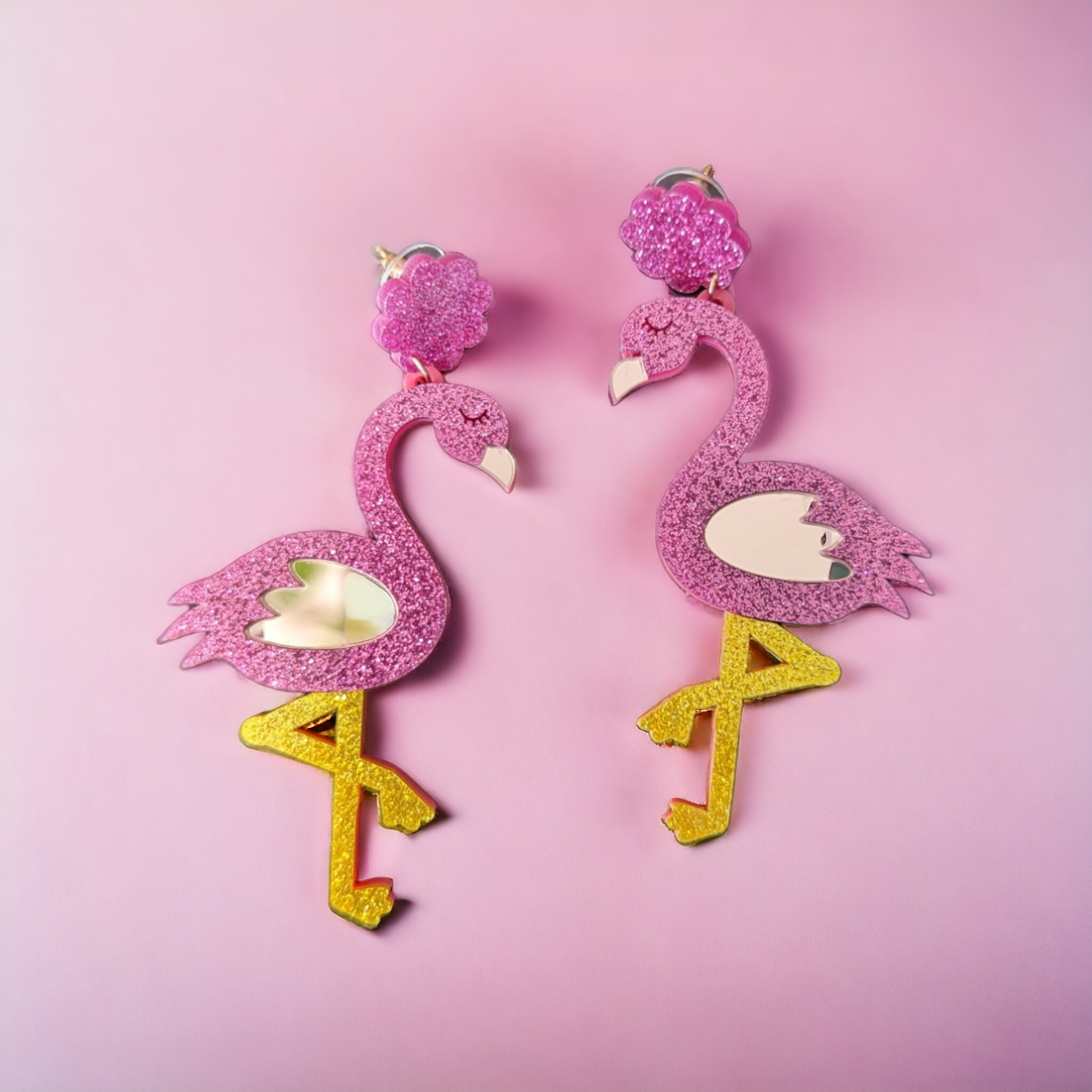 Boucles d'oreilles - Flamingo rose pailleté