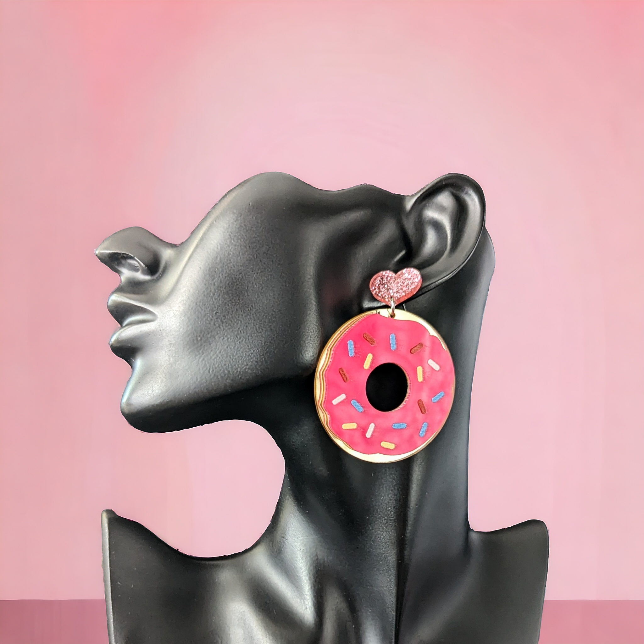 Boucles d'oreilles - Donuts rose doré et paillettes