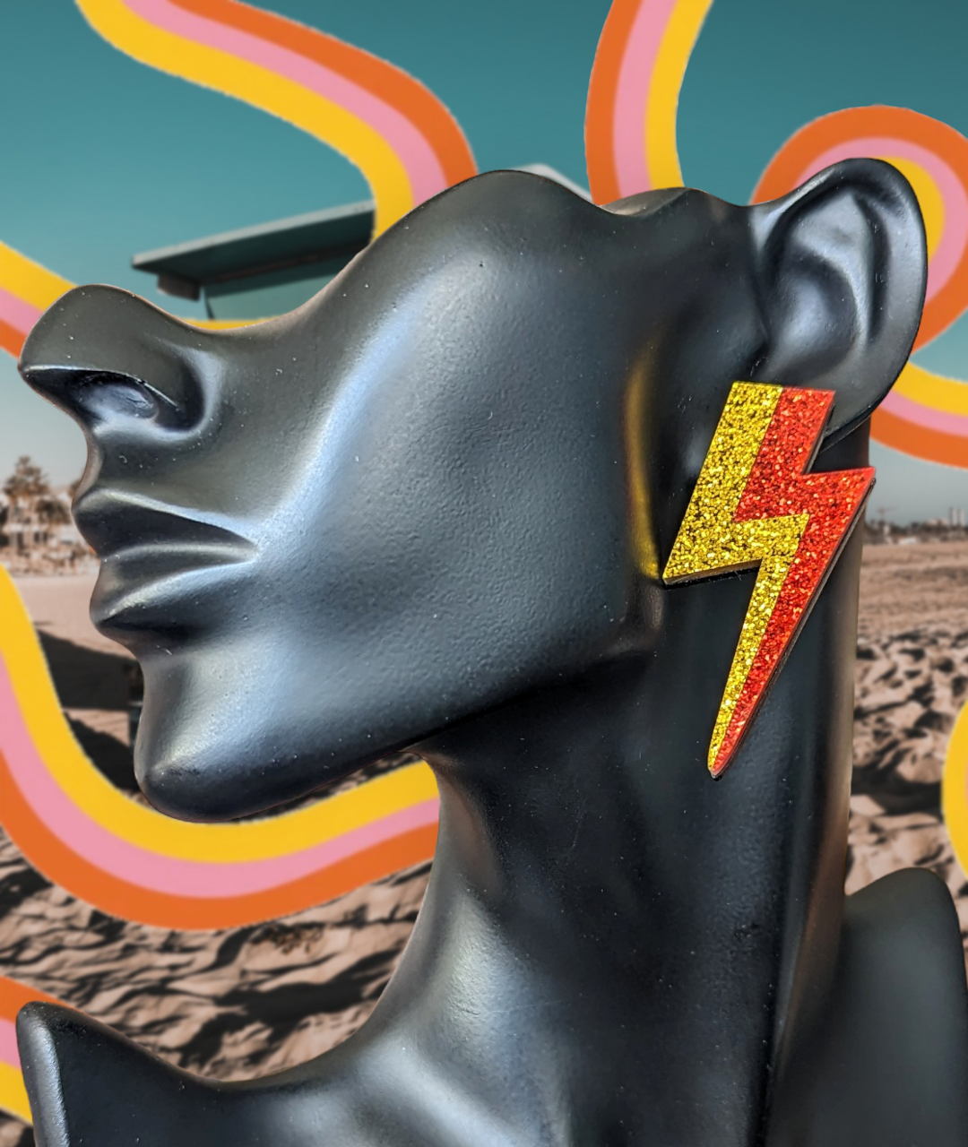 Boucles d'oreilles - Éclair rouge et or