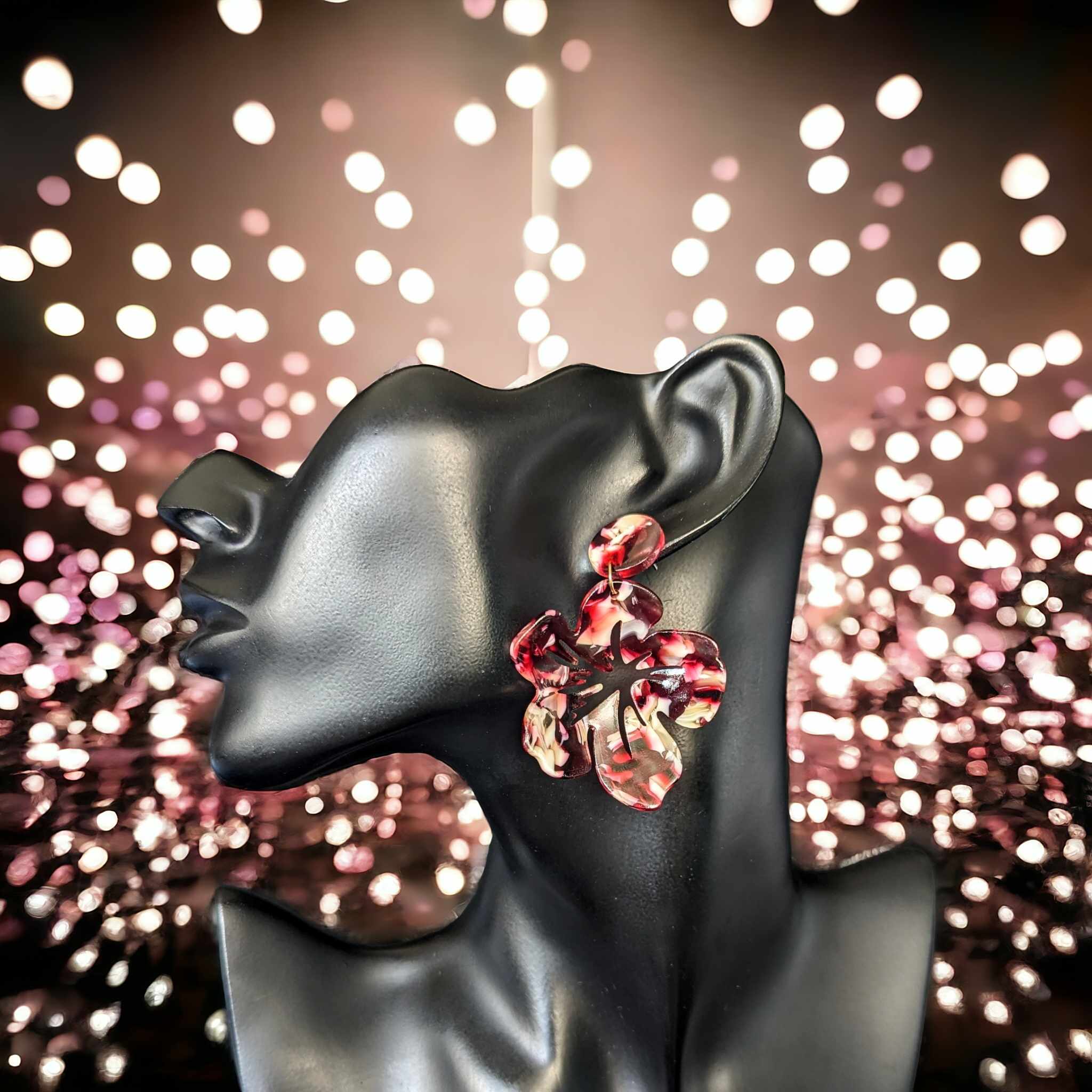 Boucles d'oreilles - Hibiscus rose marbré