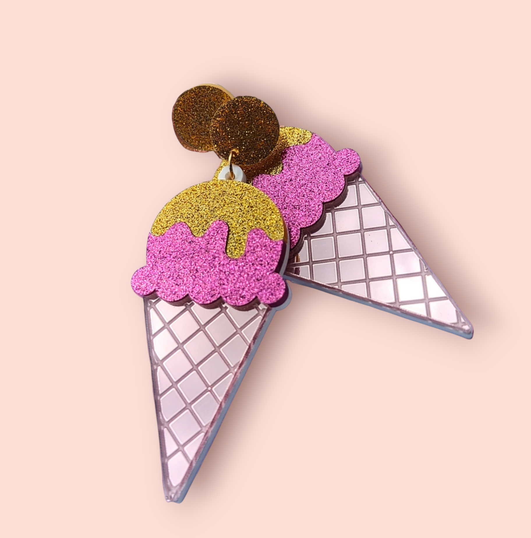Boucles d'oreilles - Glace de paillette rose et doré
