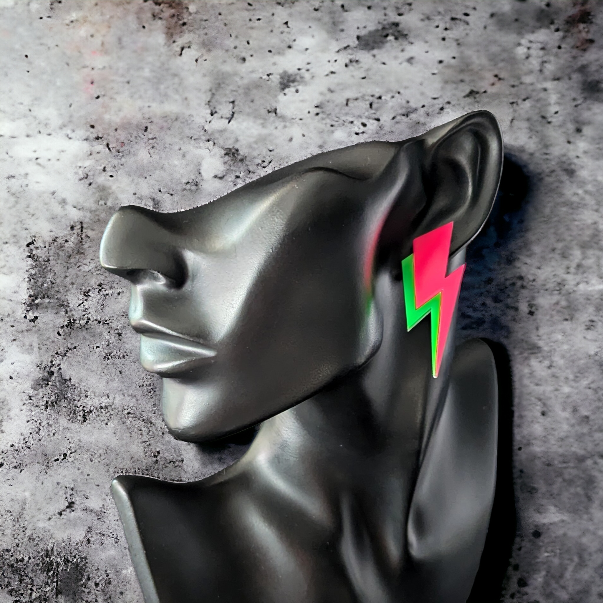 Boucles d'oreilles - Petit éclair rose et vert fluo