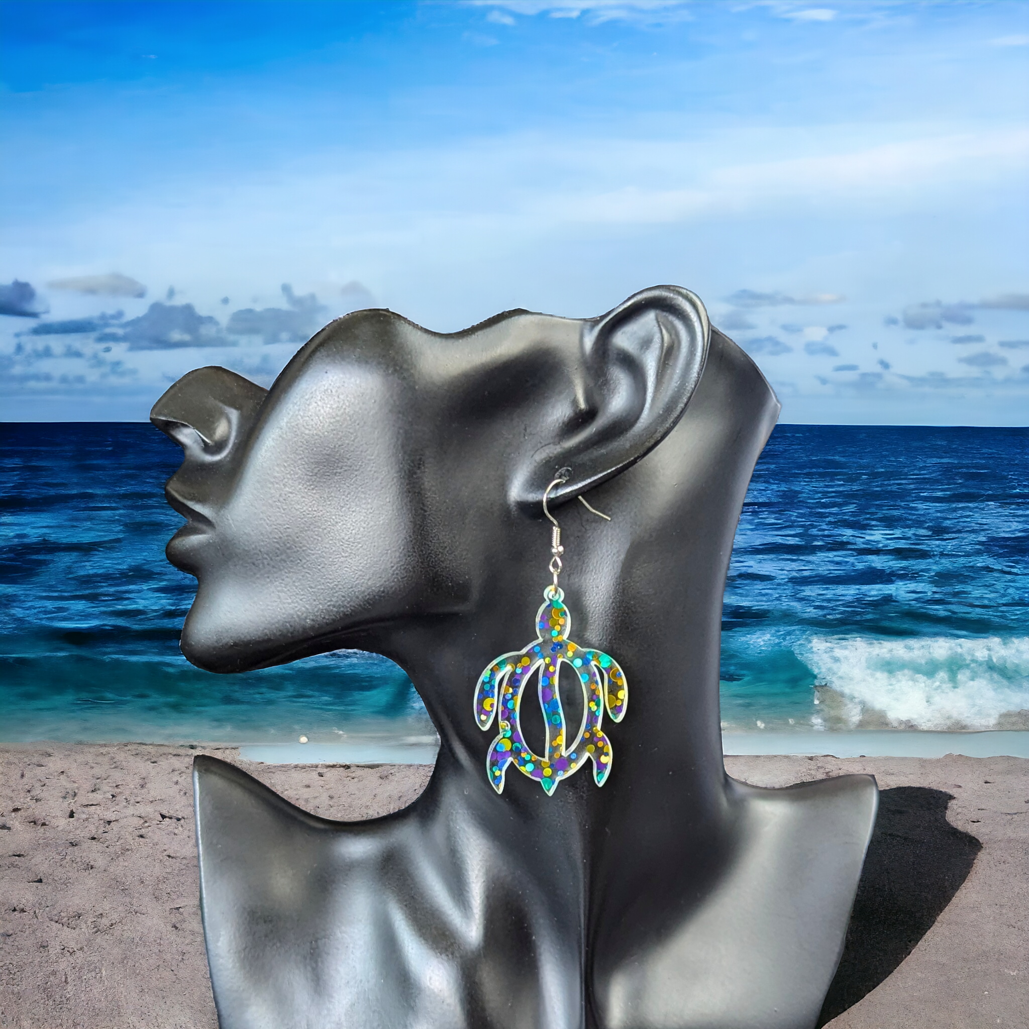 Boucles d'oreilles - Tortue paillette