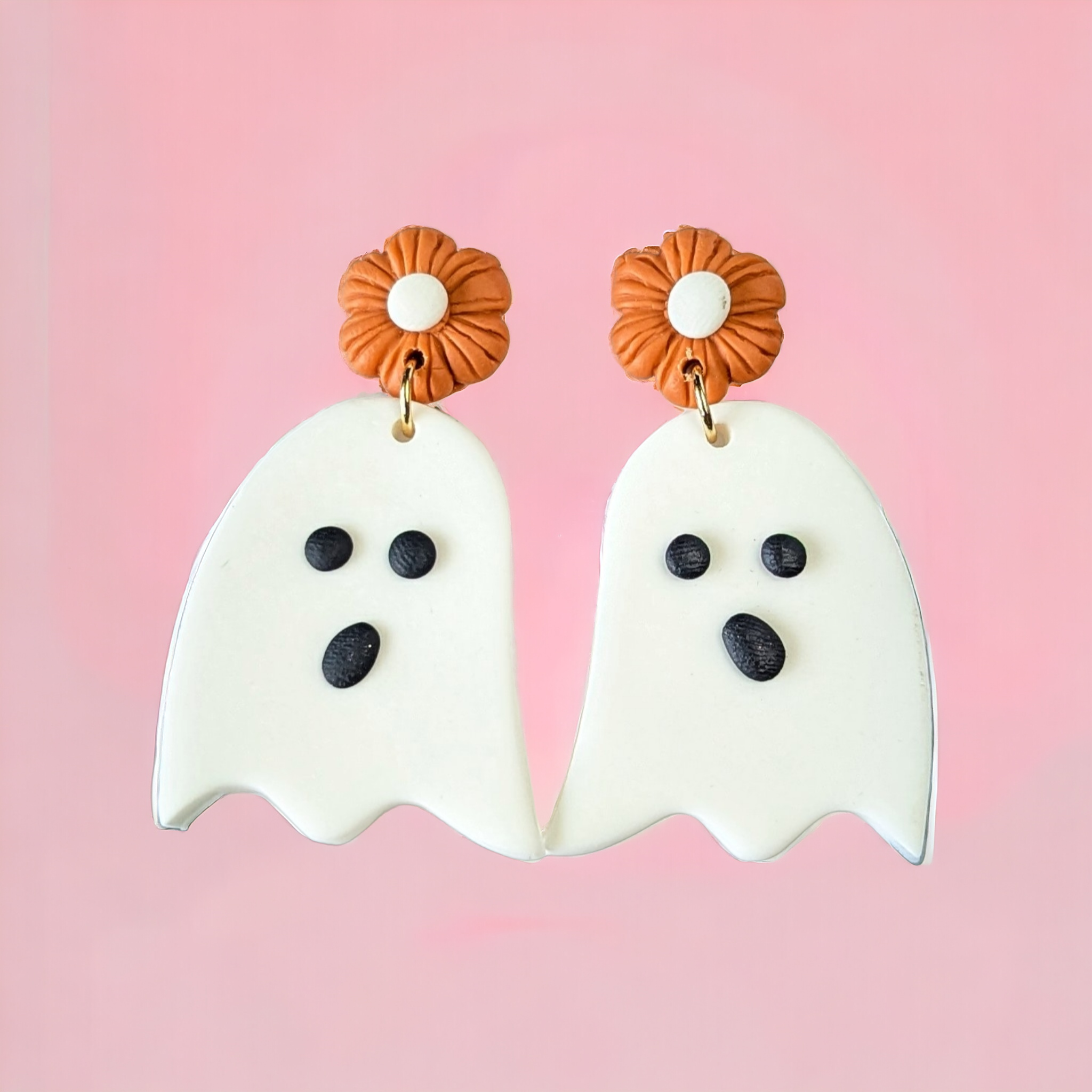 Boucles d'oreilles - Fantôme sur puces fleur orange