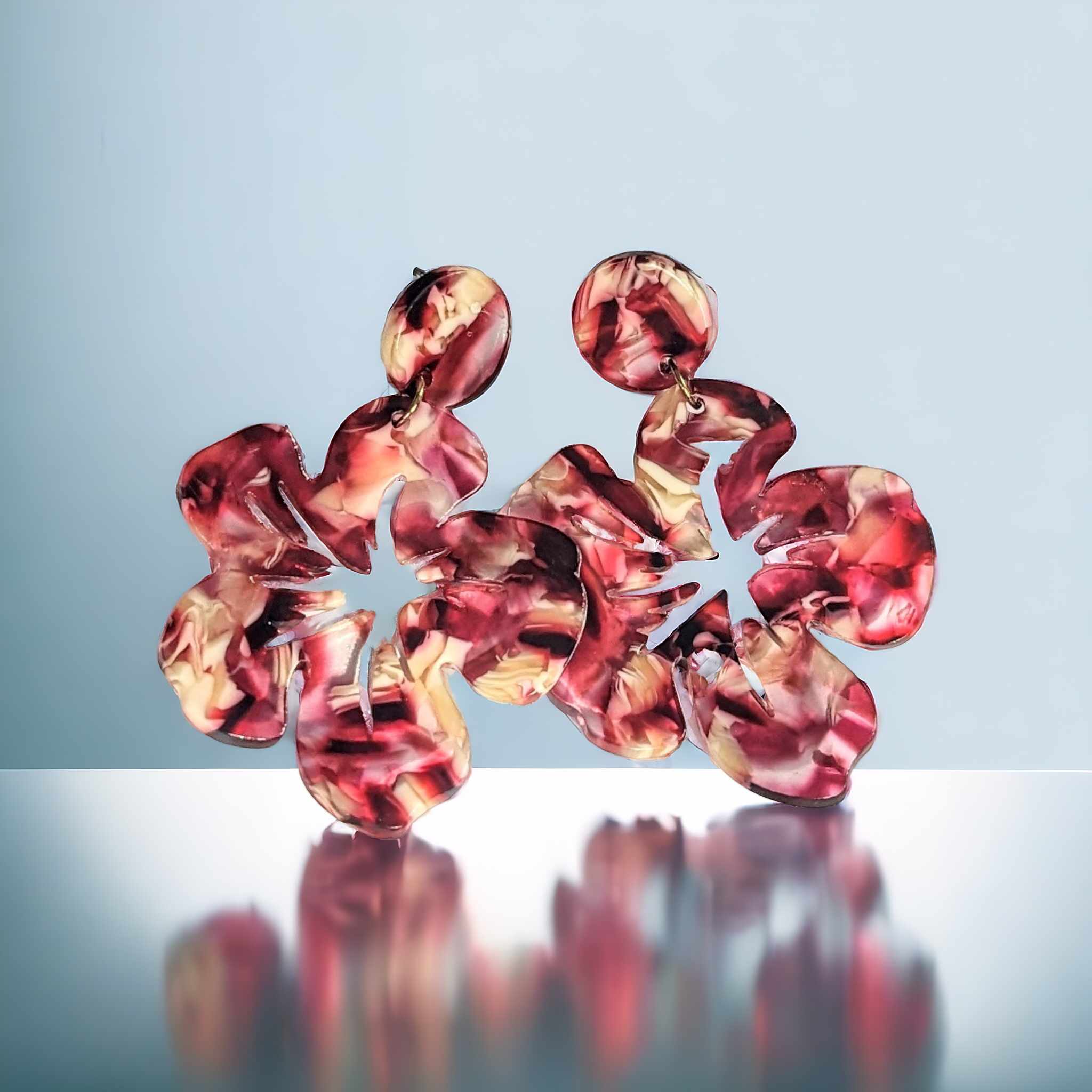 Boucles d'oreilles - Hibiscus rose marbré