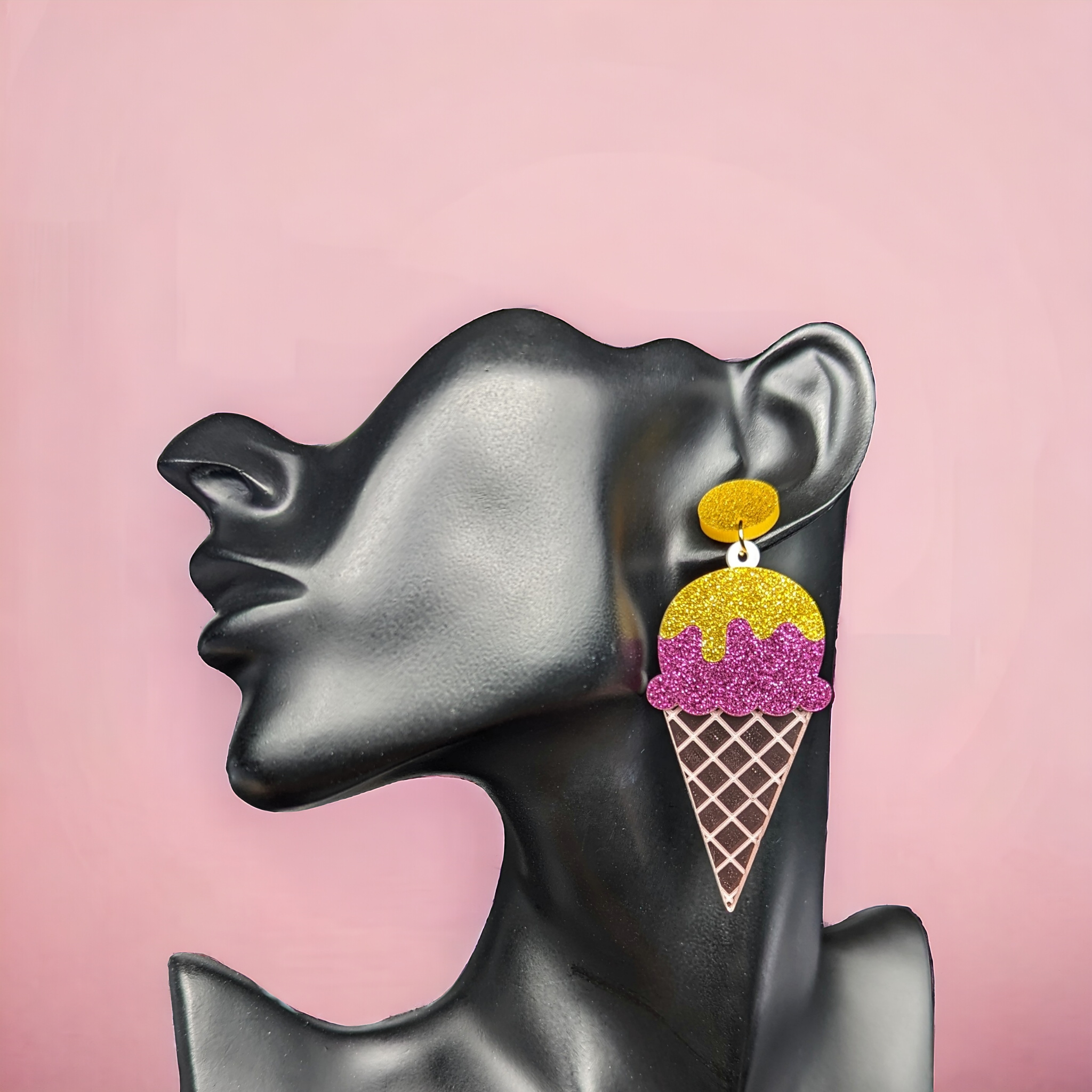 Boucles d'oreilles - Glace de paillette rose et doré