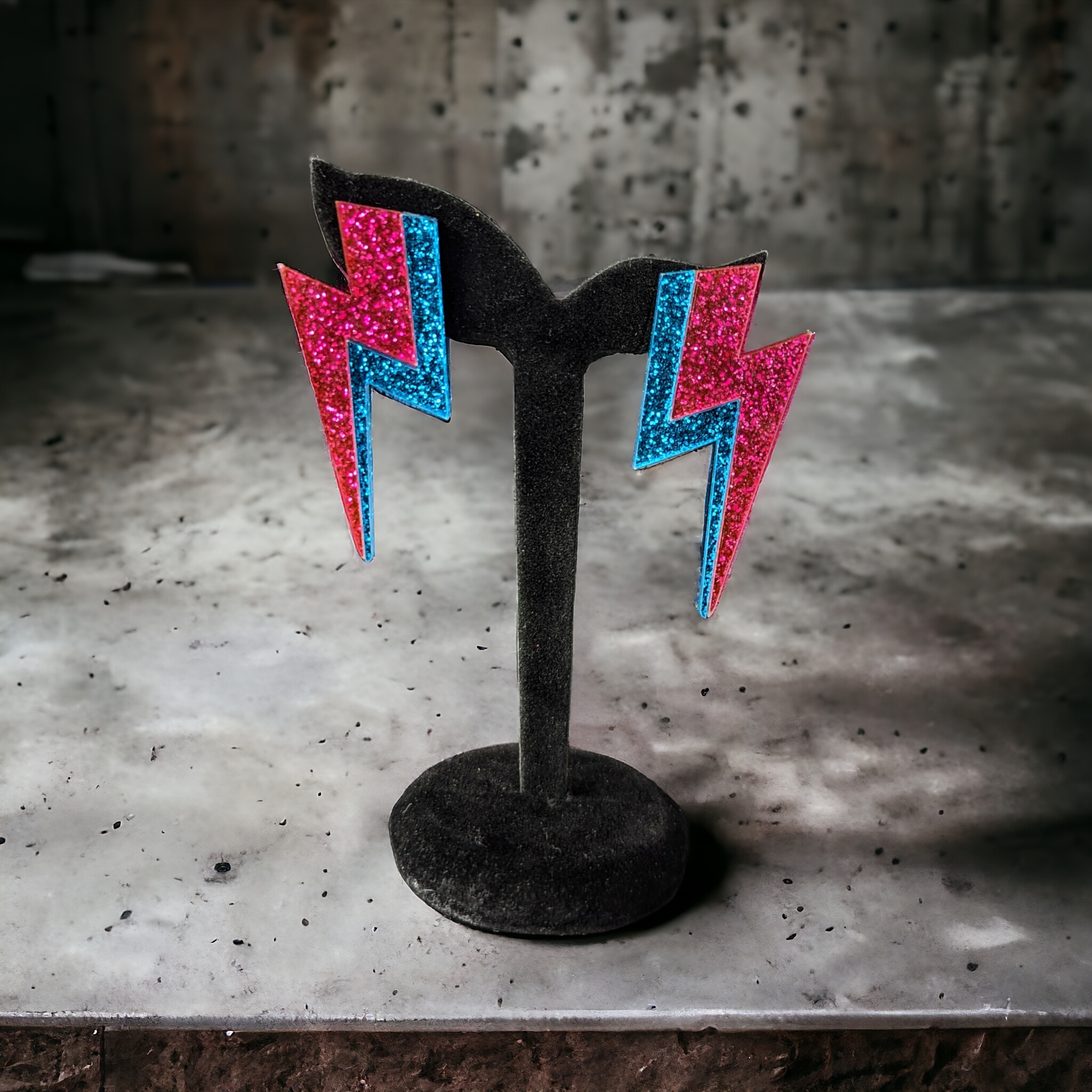 Boucles d'oreilles - Éclair Rose et bleu 80's