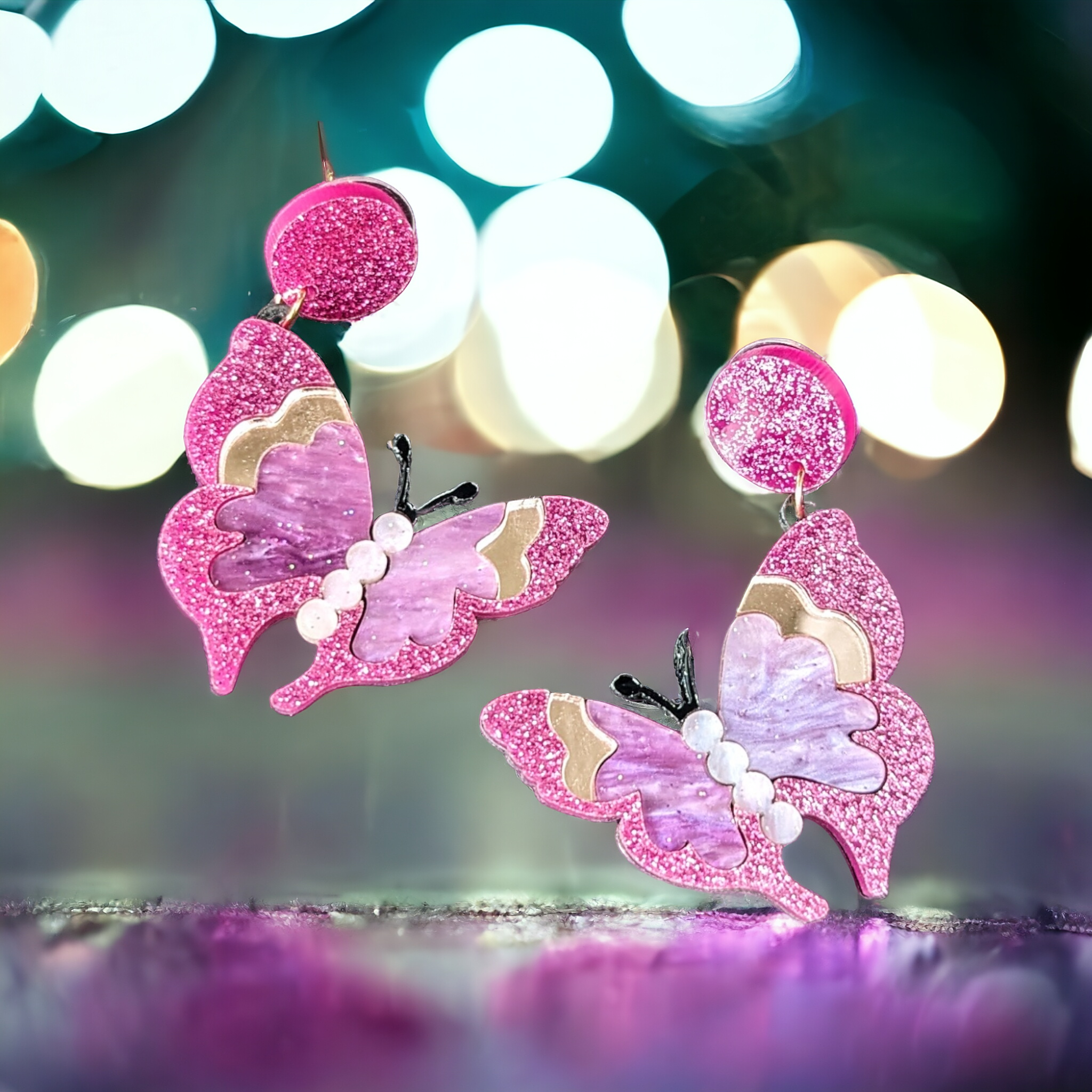 Boucles d'oreilles - Papillons rose