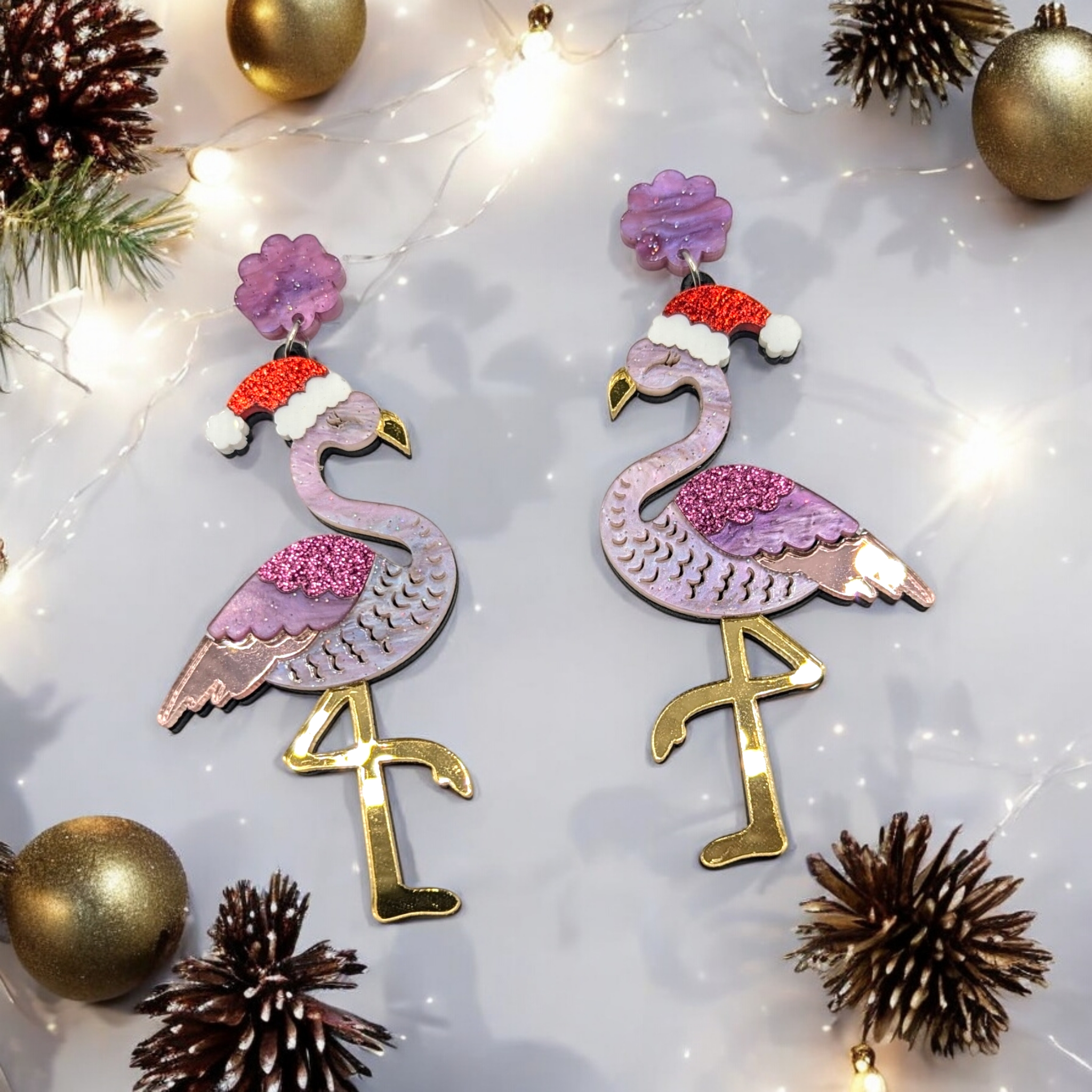 Boucles d'oreilles - Flamand rose de noël