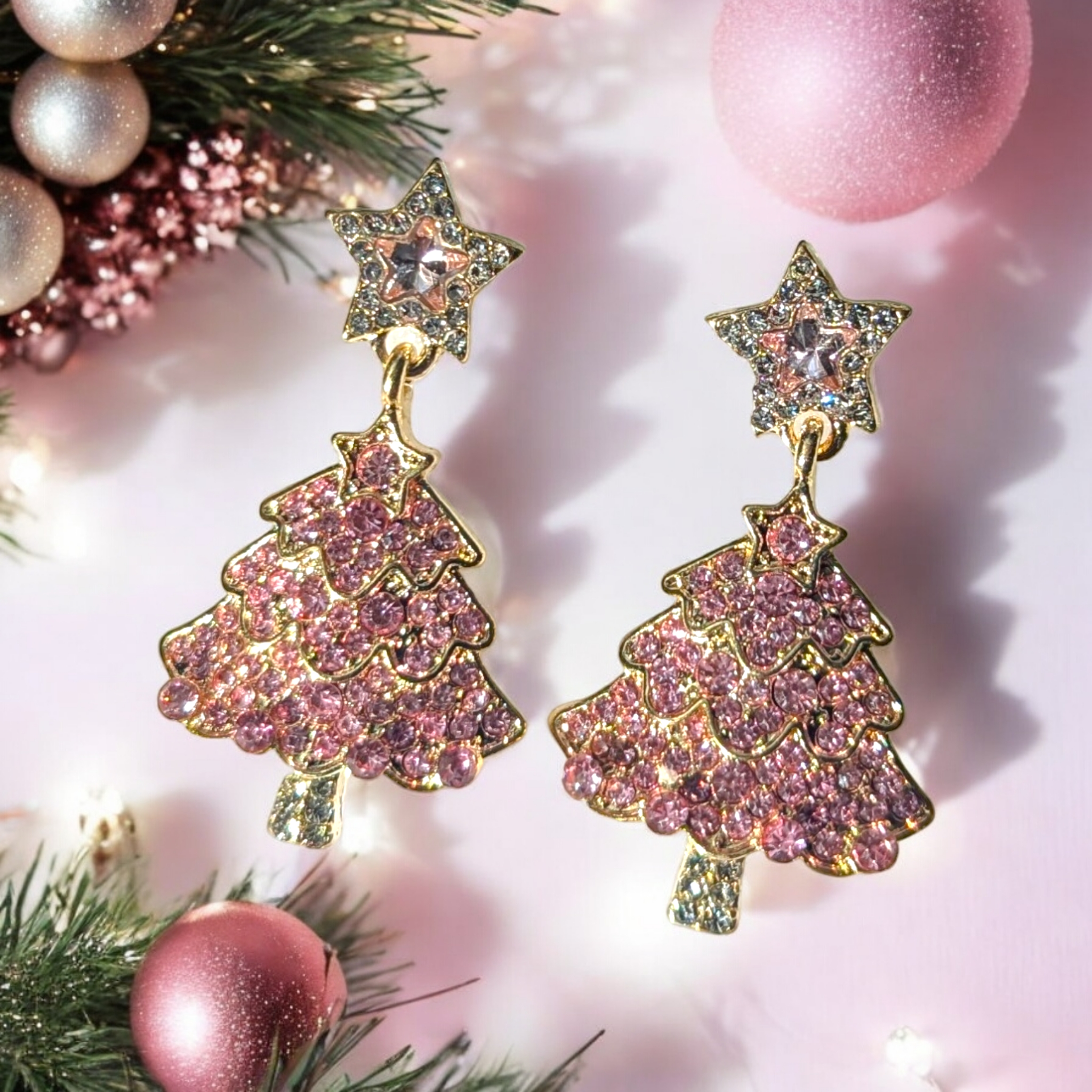 Boucles d'oreilles - Sapin rose