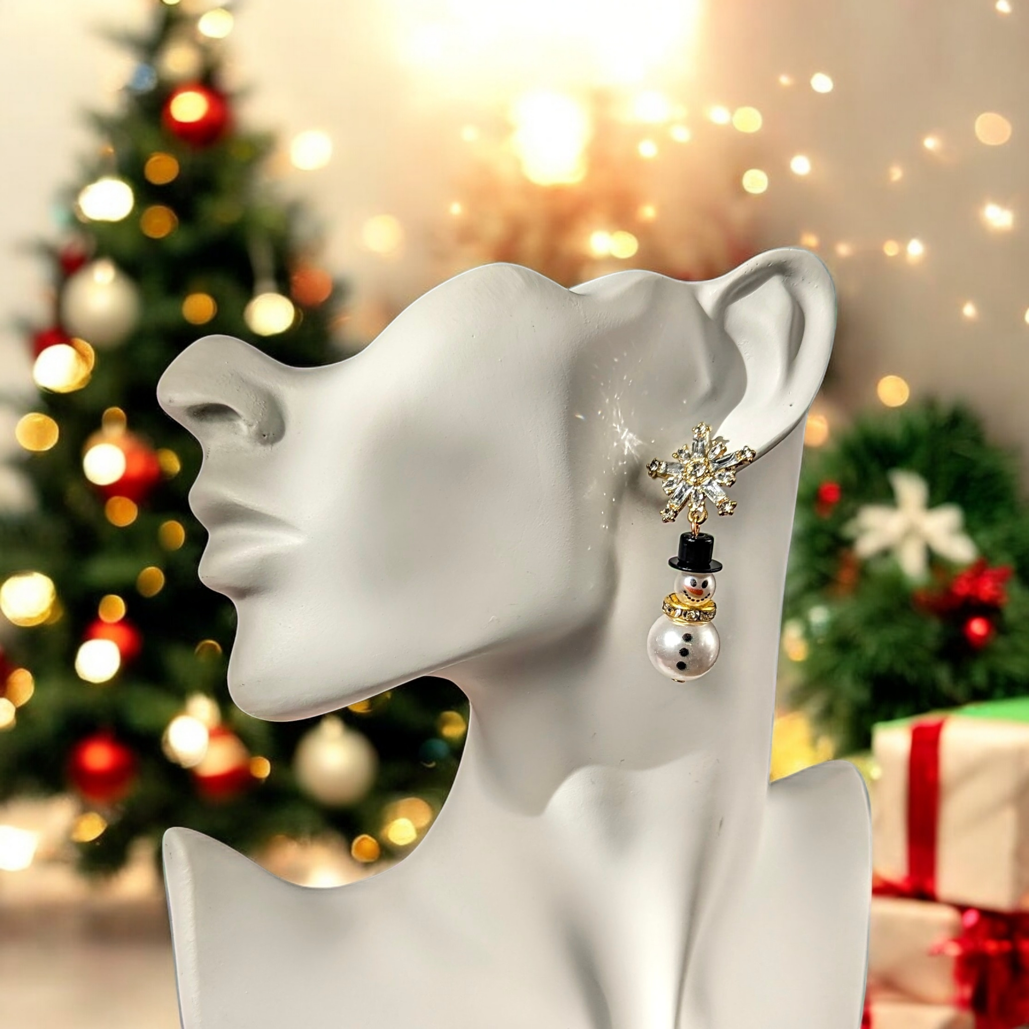 Boucles d'oreilles - Bonhomme de neige rondelette