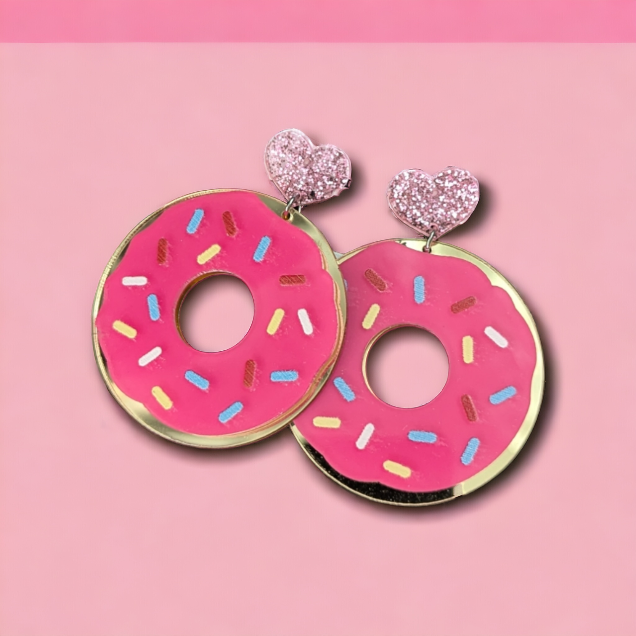 Boucles d'oreilles - Donuts rose doré et paillettes