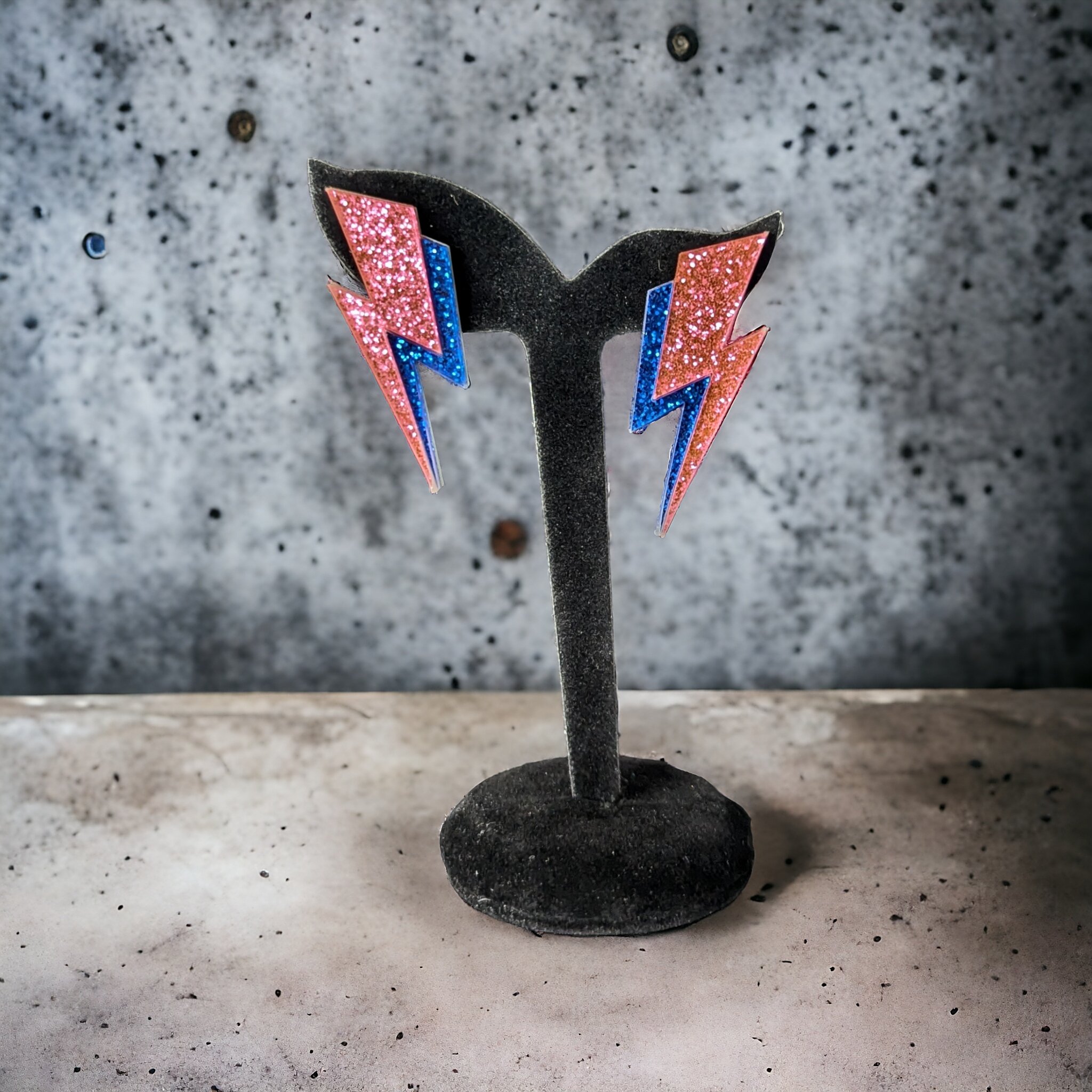 Boucles d'oreilles - Petit éclair rose et bleu