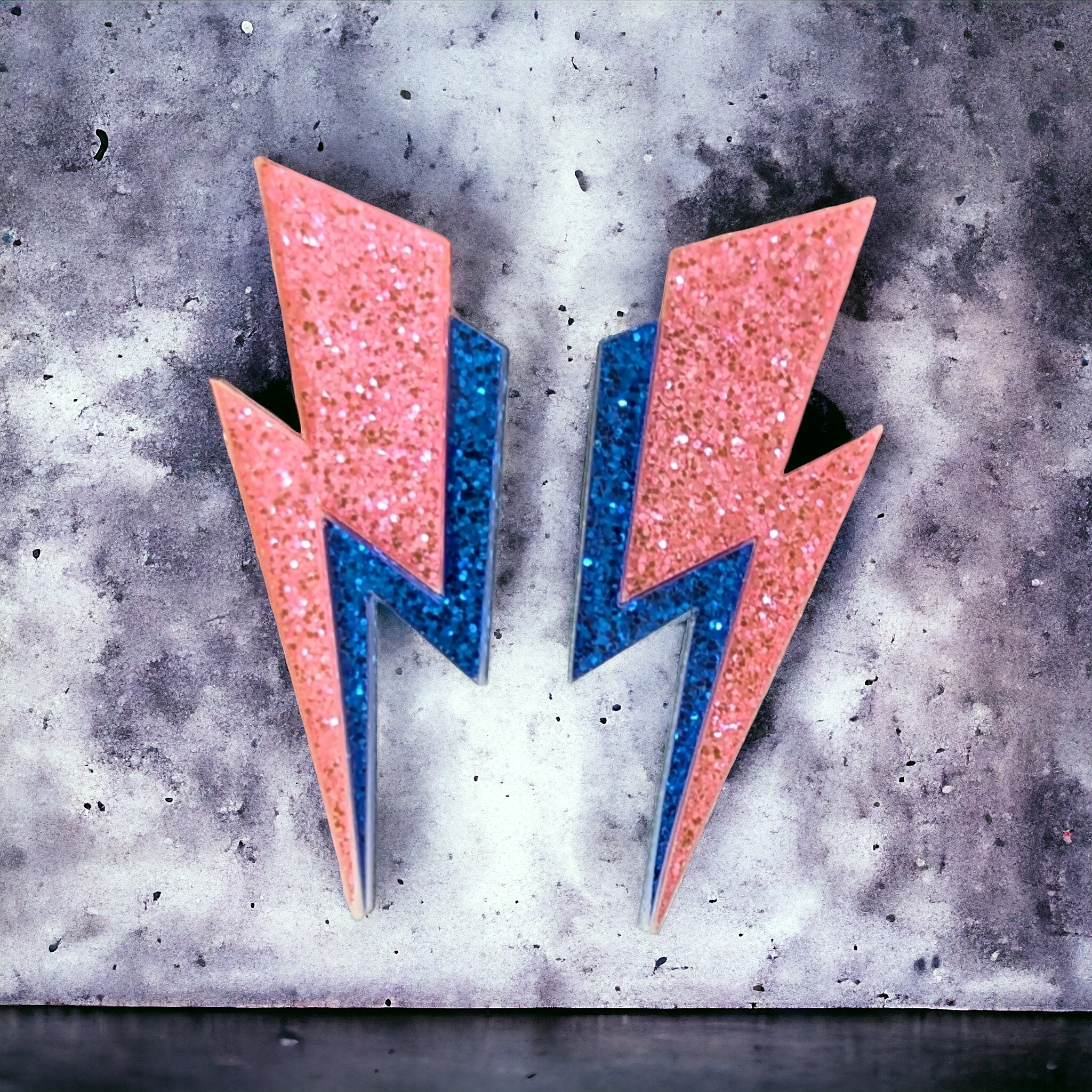 Boucles d'oreilles - Petit éclair rose et bleu