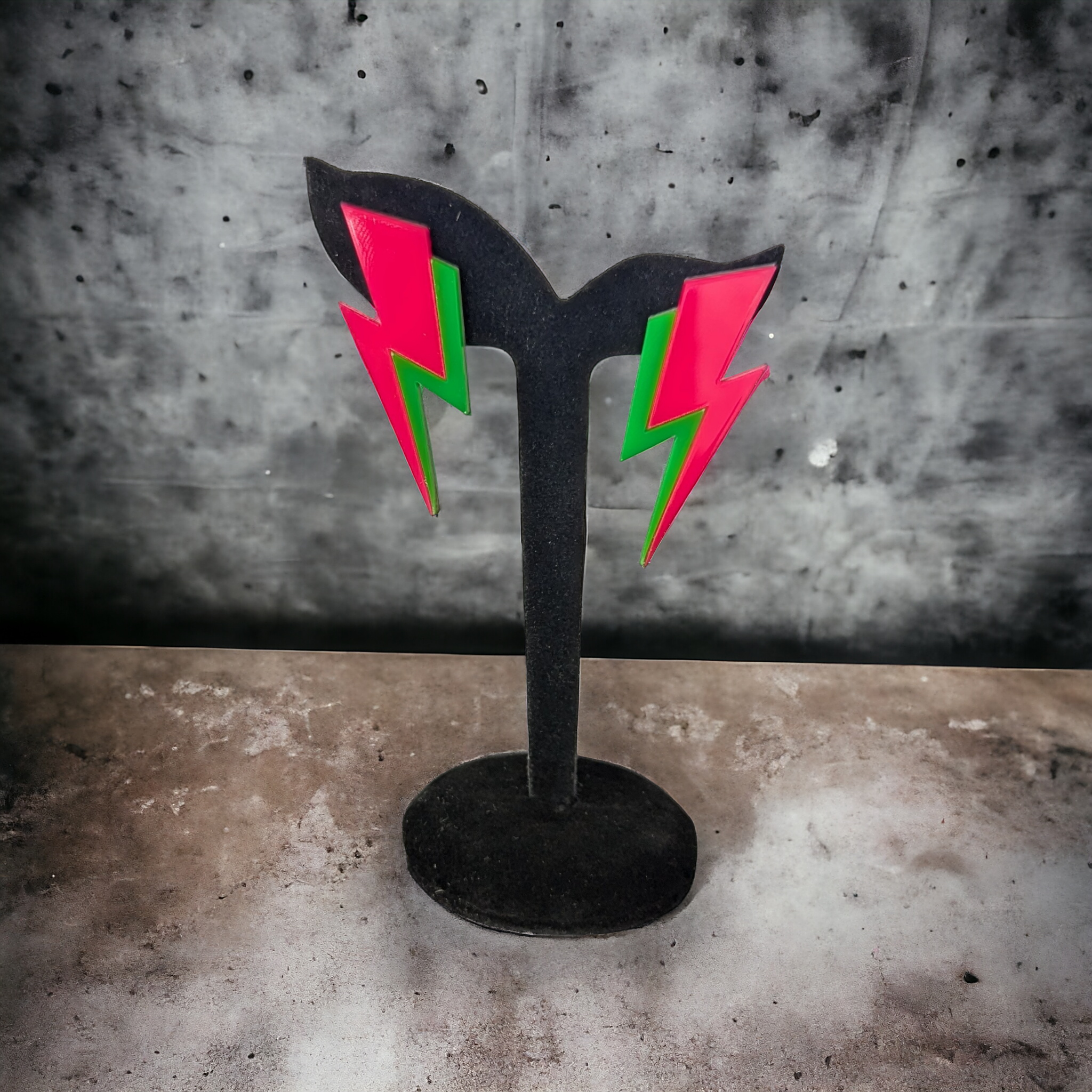 Boucles d'oreilles - Petit éclair rose et vert fluo