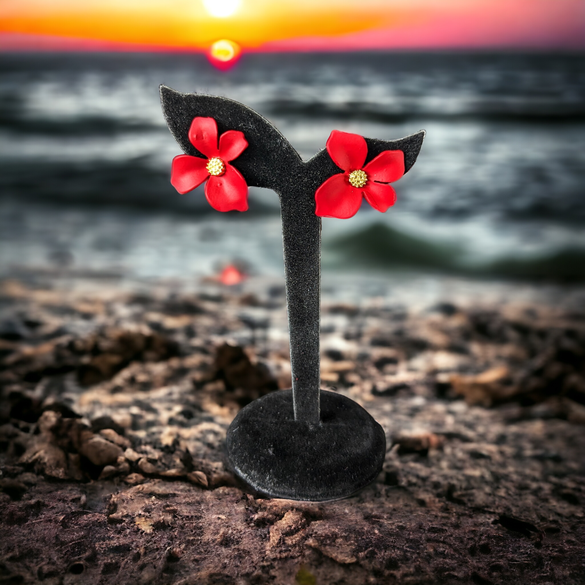 Boucles d'oreilles - Ptite fleur rouge