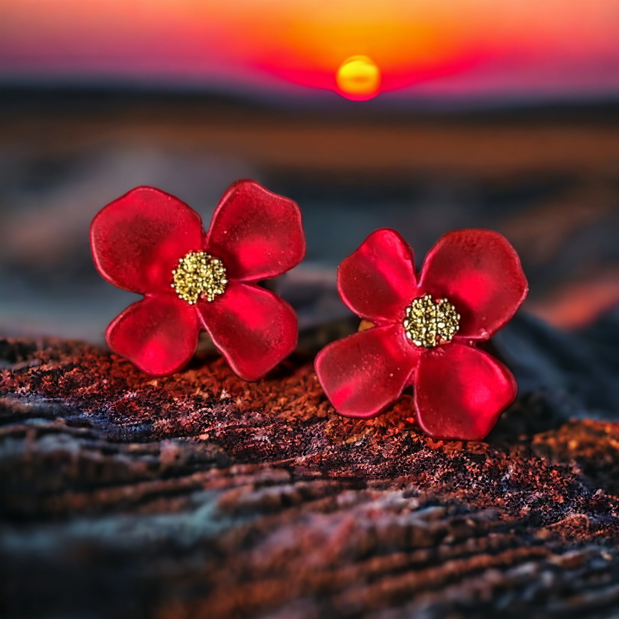 Boucles d'oreilles - Ptite fleur rouge