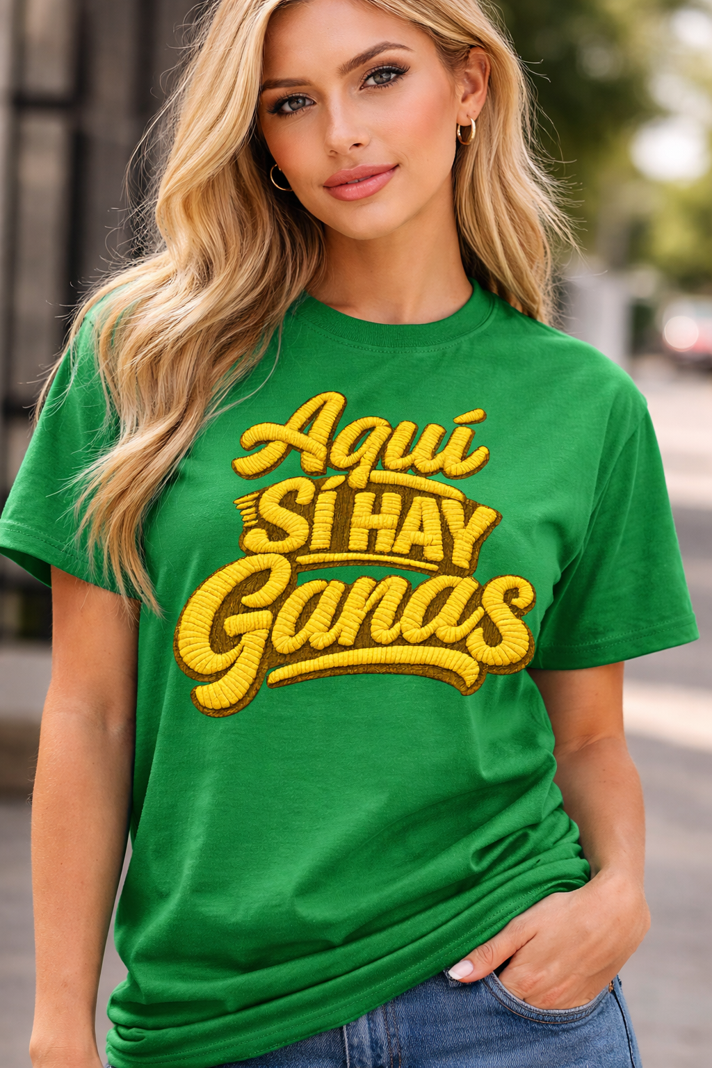 Camiseta Amarilla y verde unisex 'Aquí Sí Hay Ganas'