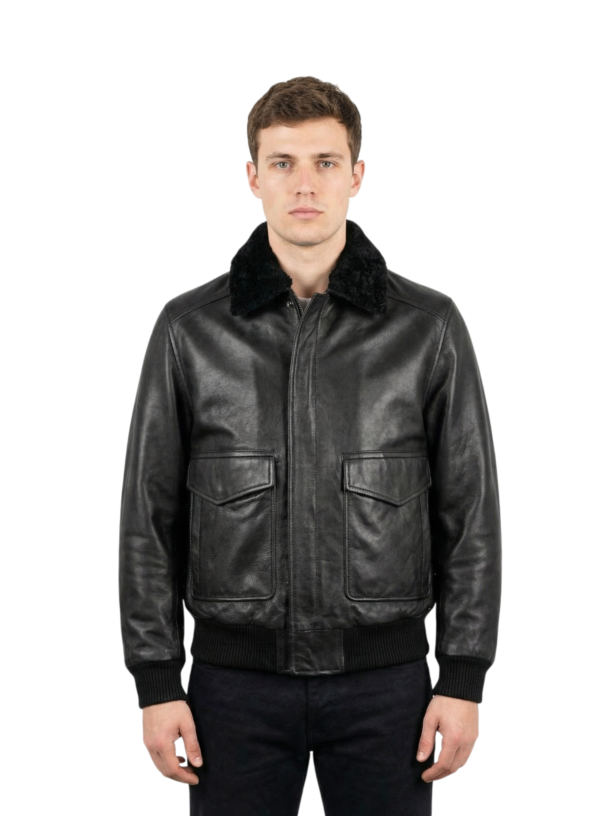 Giubbino Aviatore Imbottito in Pelle Nera