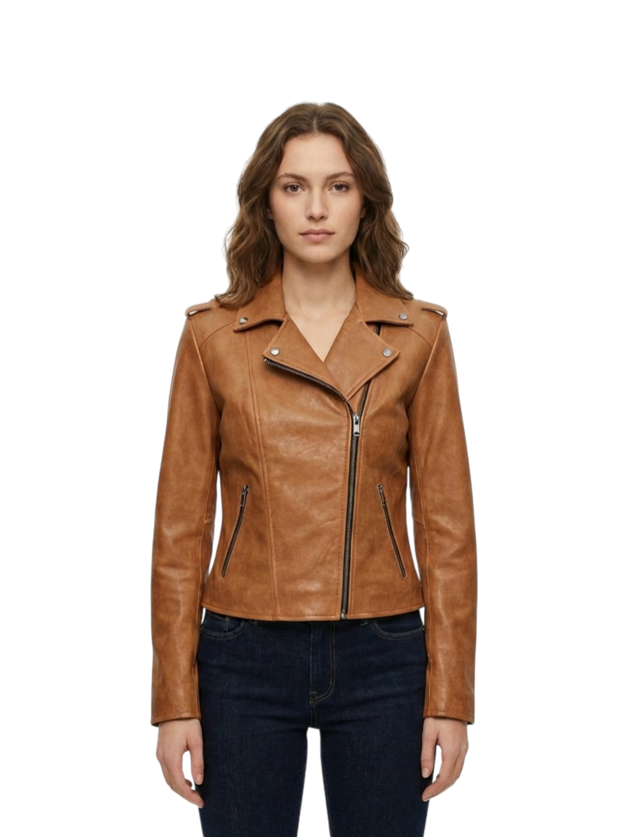 Giacca Chiodo color Cuoio Washed