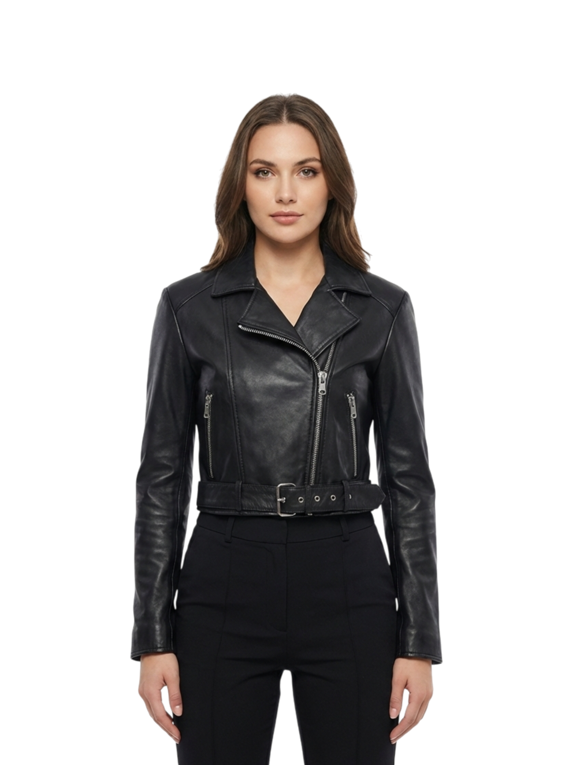 Chiodo in Pelle Nera Crop