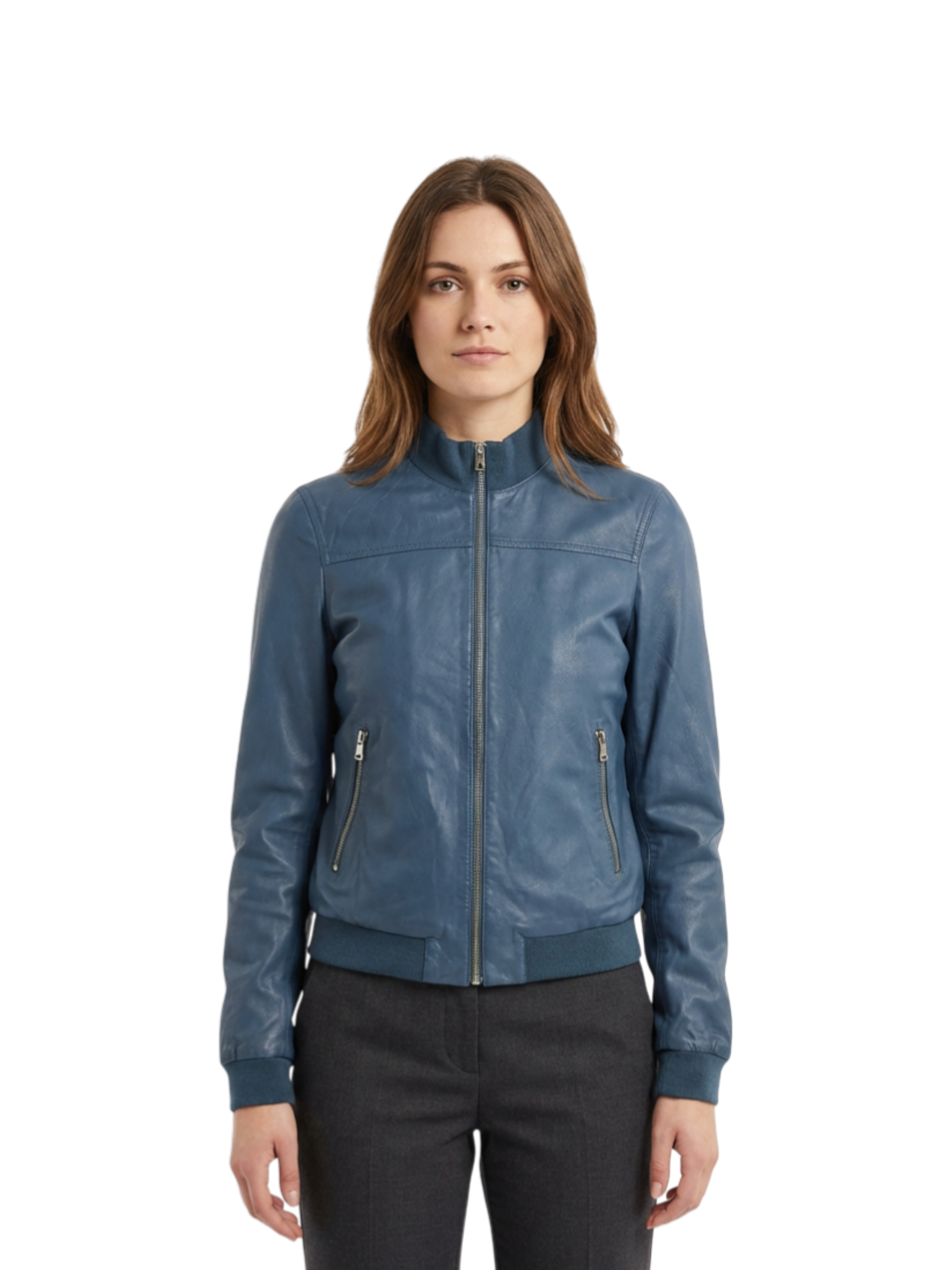 Bomber in Pelle Blu Avio
