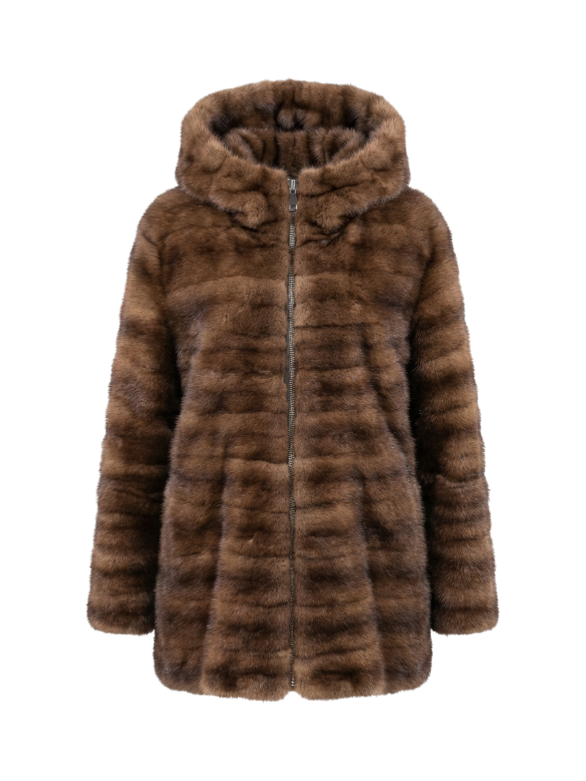 Cappotto in Visone Marrone con Cappuccio