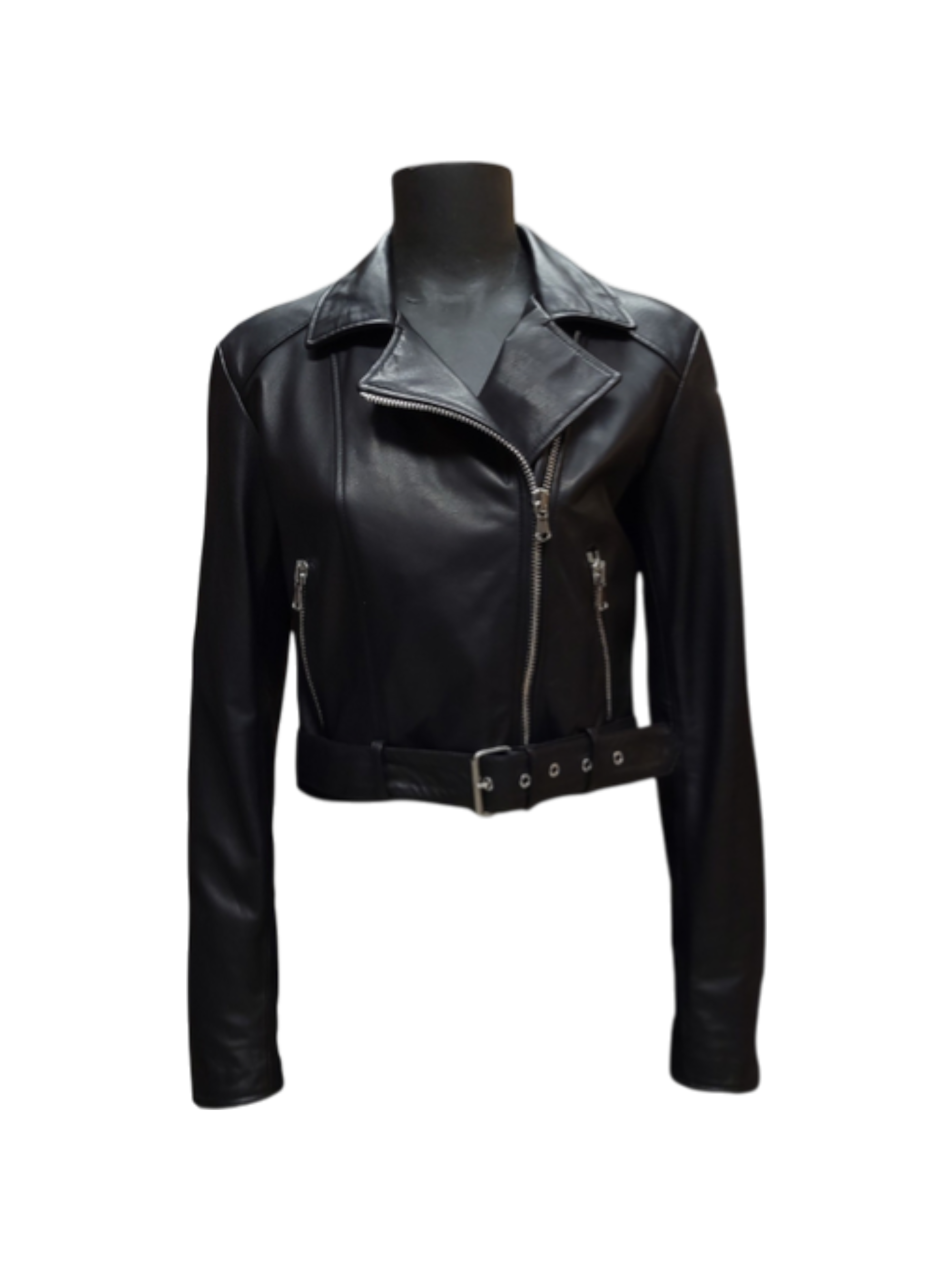 Chiodo in Pelle Nera Crop