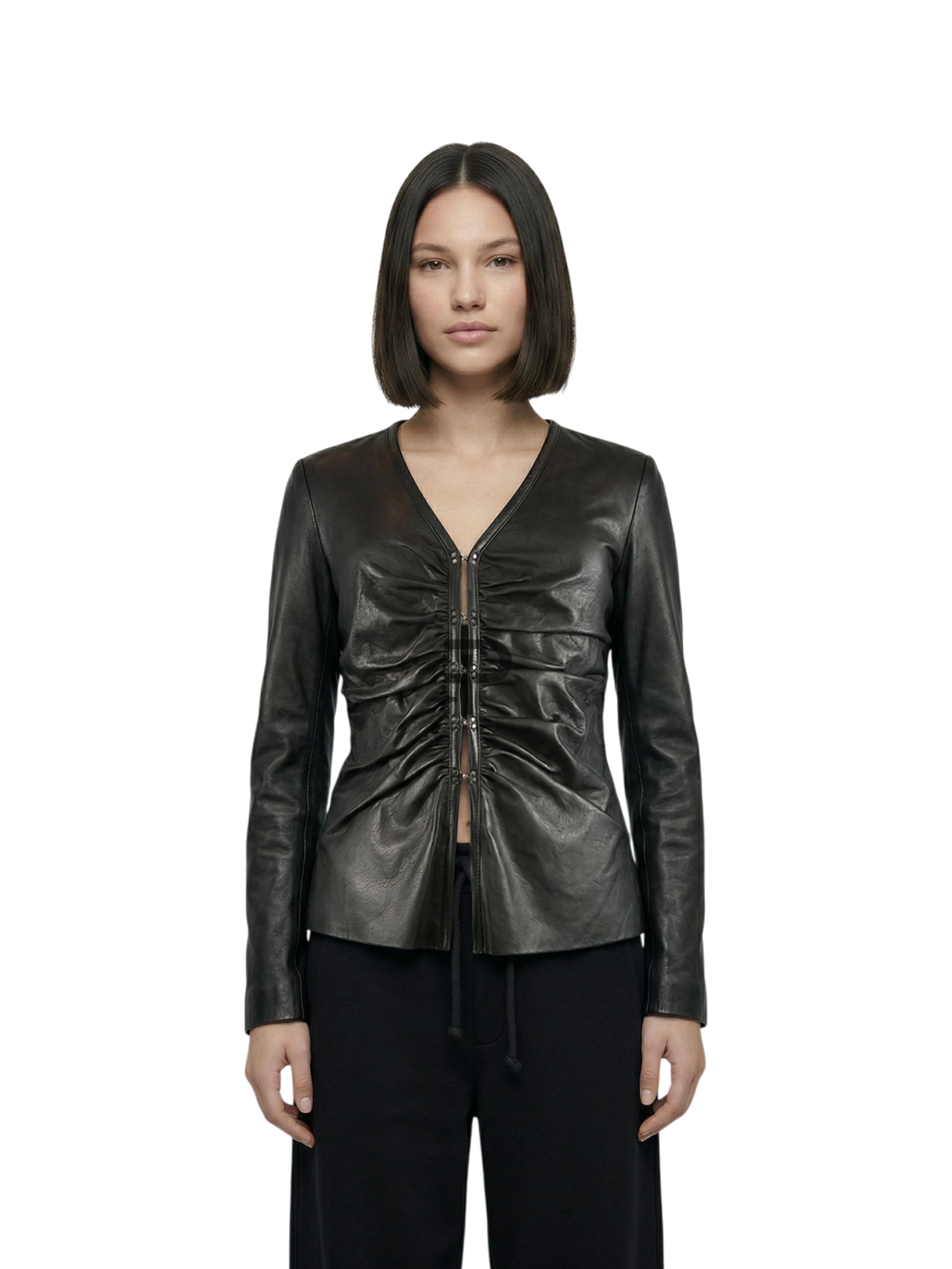 Giubbino in Pelle Nera Arricciato