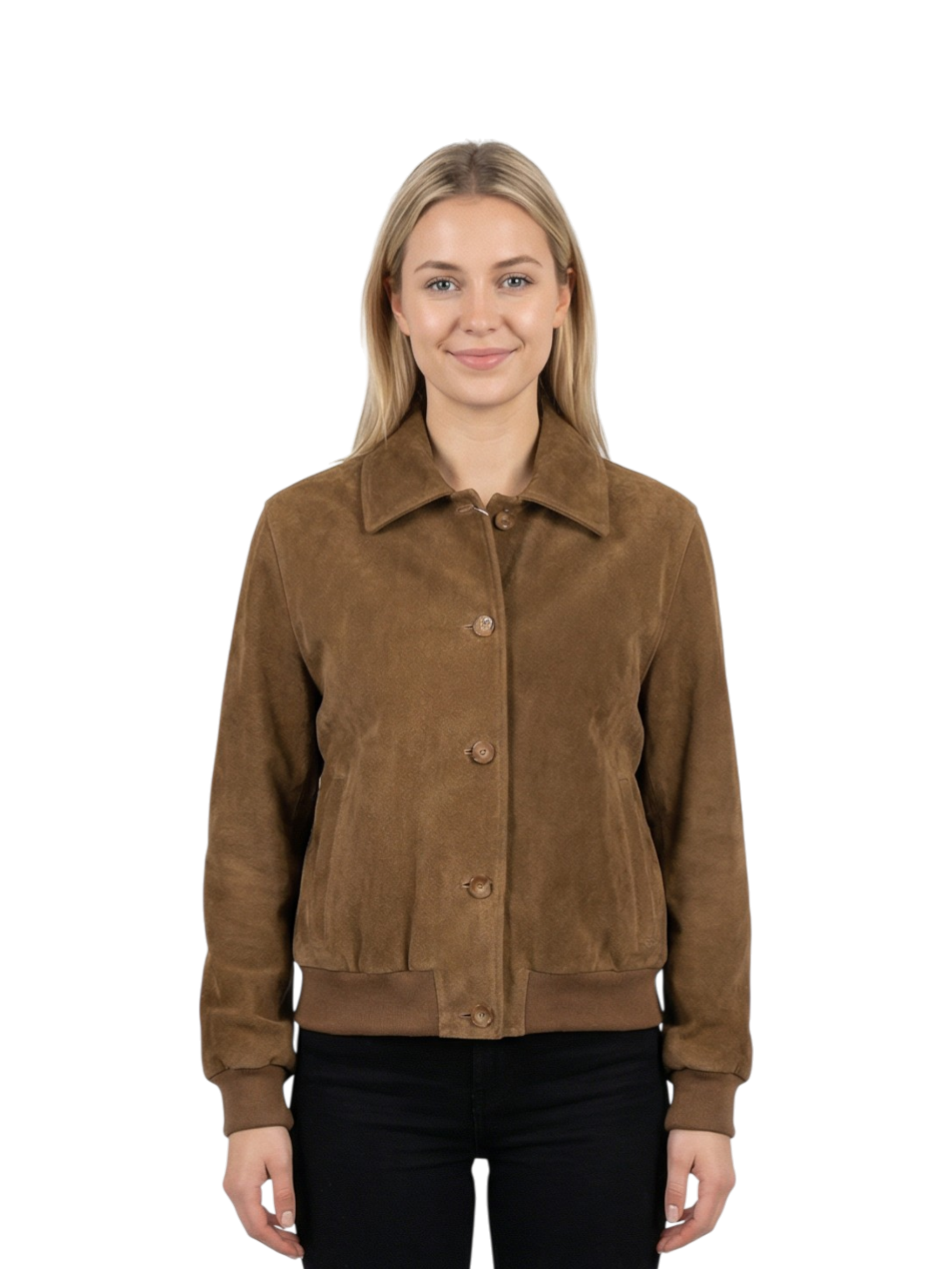 Bomber in Camoscio Collo Camicia Khaki