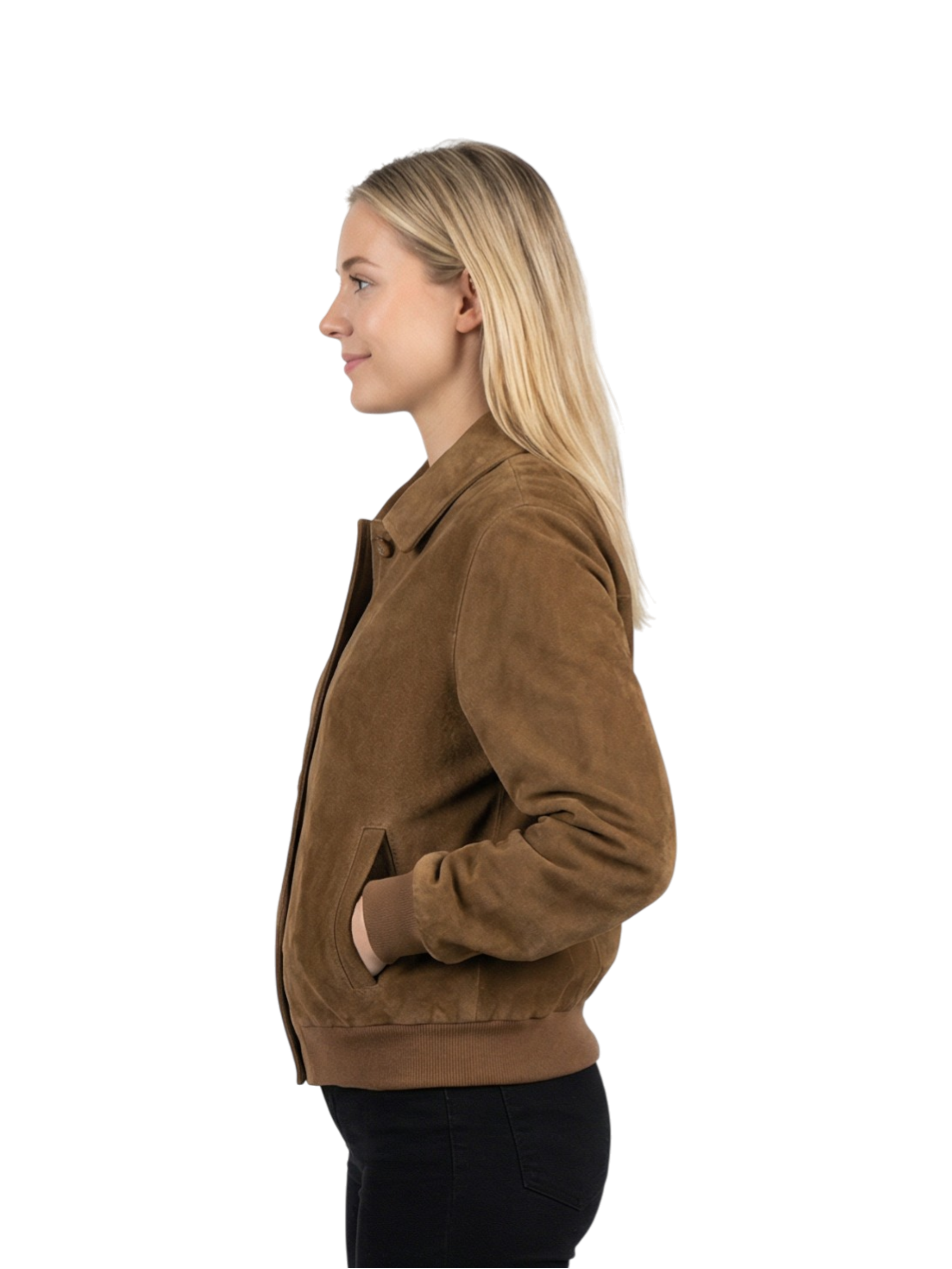 Bomber in Camoscio Collo Camicia Khaki