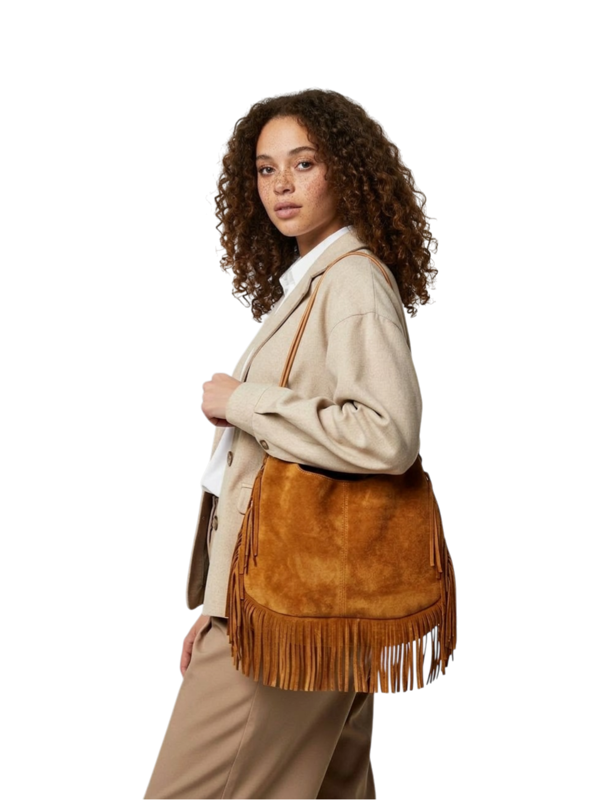 Borsa Hobo in Camoscio con Frange